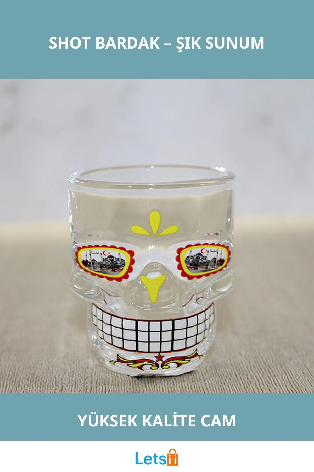 İstanbul Temalı Estetik Kurukafa Cam Shot Bardak