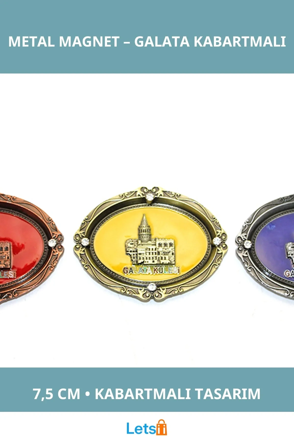 İstanbul Temalı Kabartmalı Metal Magnet Galata Kulesi 7,5 cm
