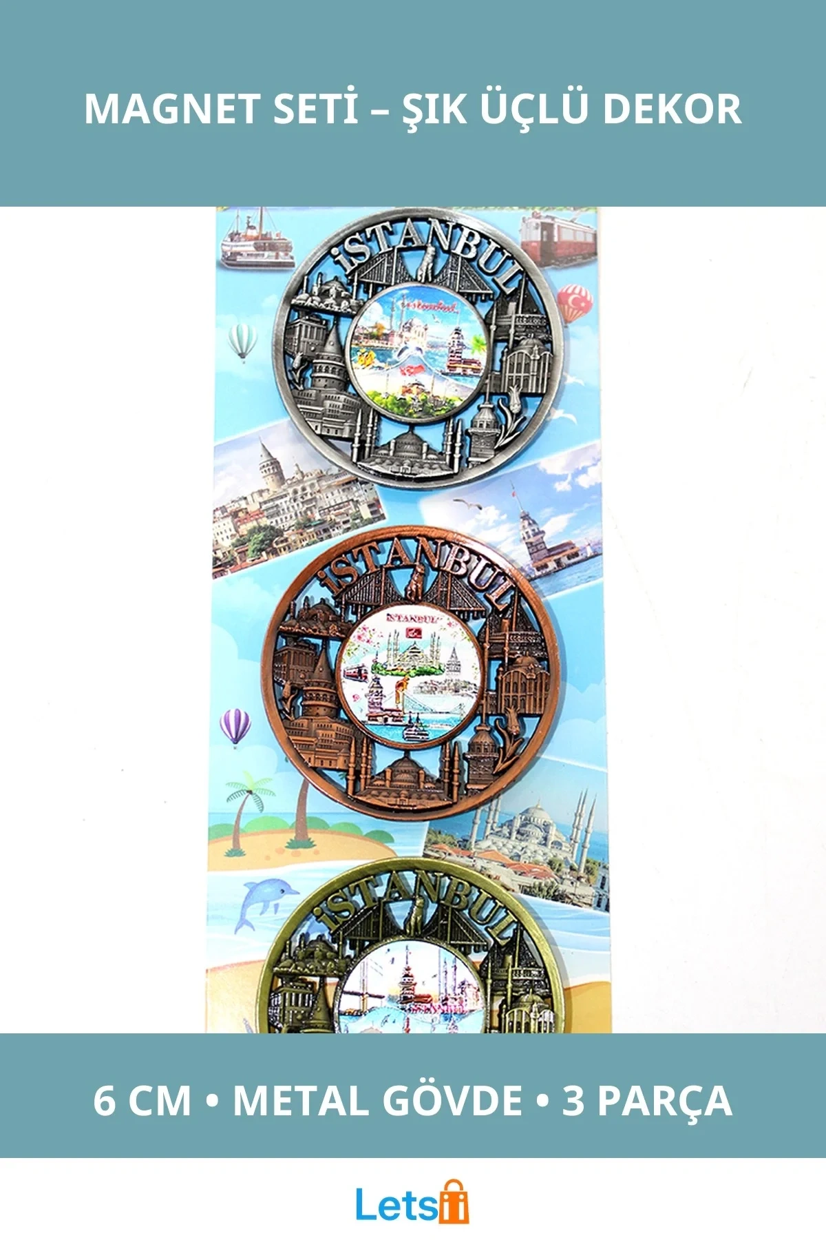 İstanbul Temalı Metal Magnet 6 cm 3lü Set
