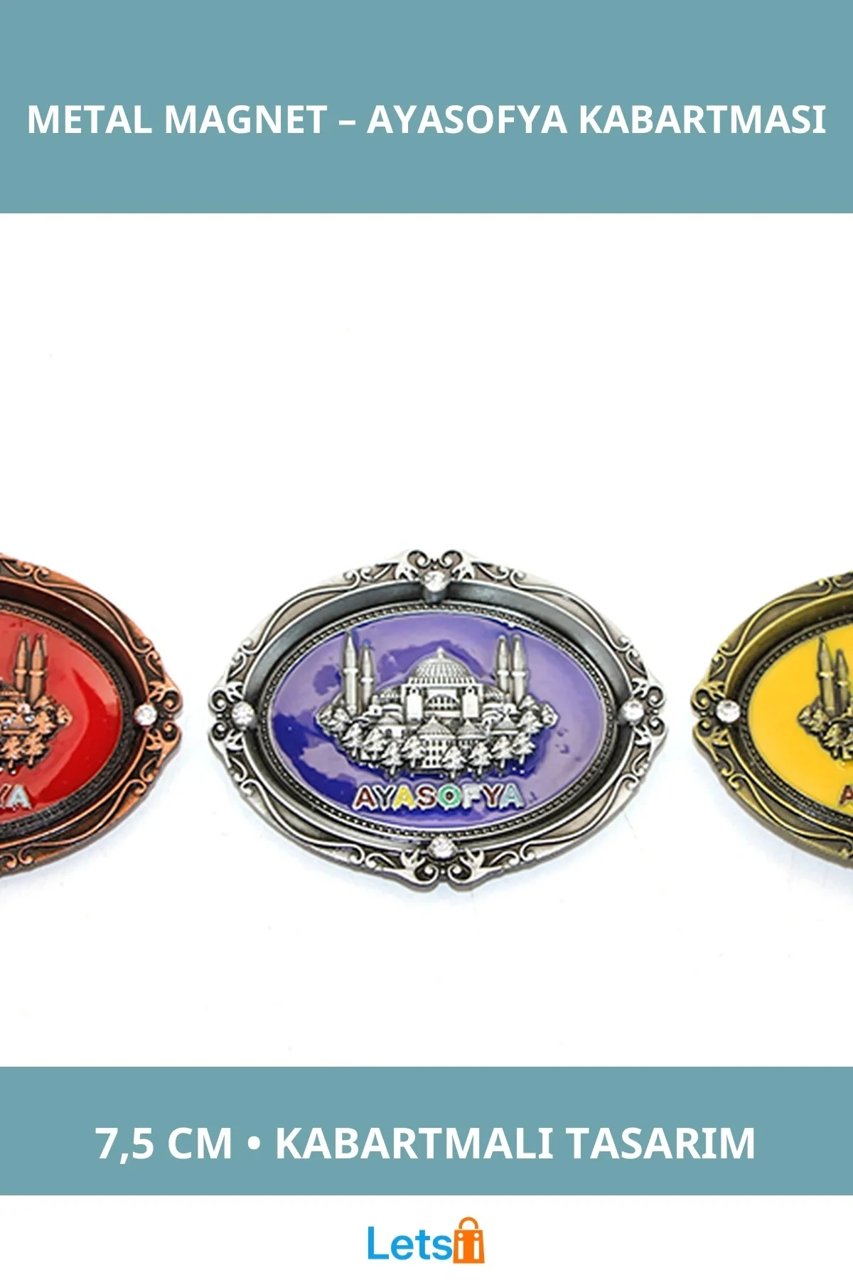 İstanbul Temalı Metal Magnet Ayasofya Kabartmalı 7,5 cm