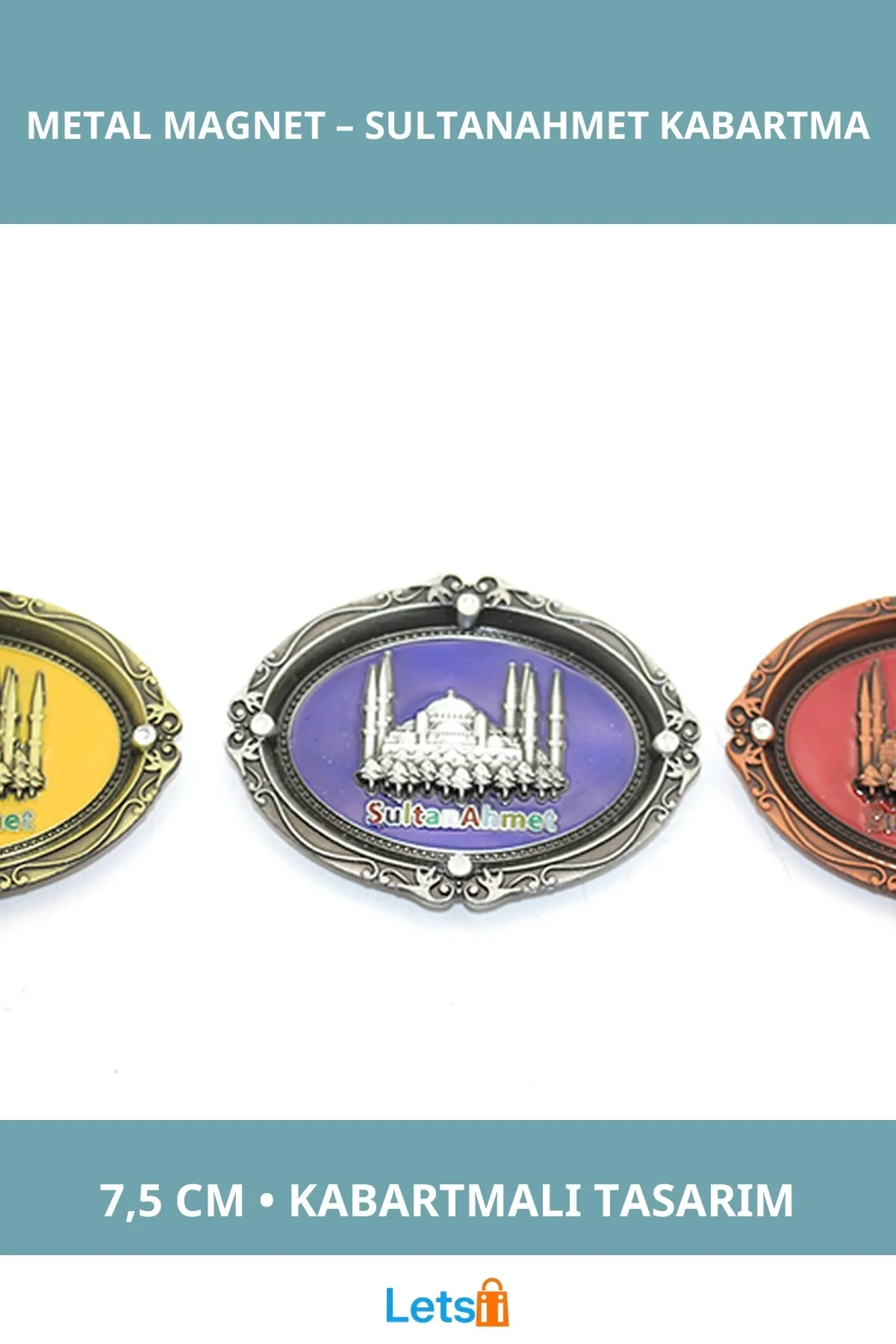 İstanbul Temalı Metal Magnet Sultanahmet 7.5 cm Kabartmalı