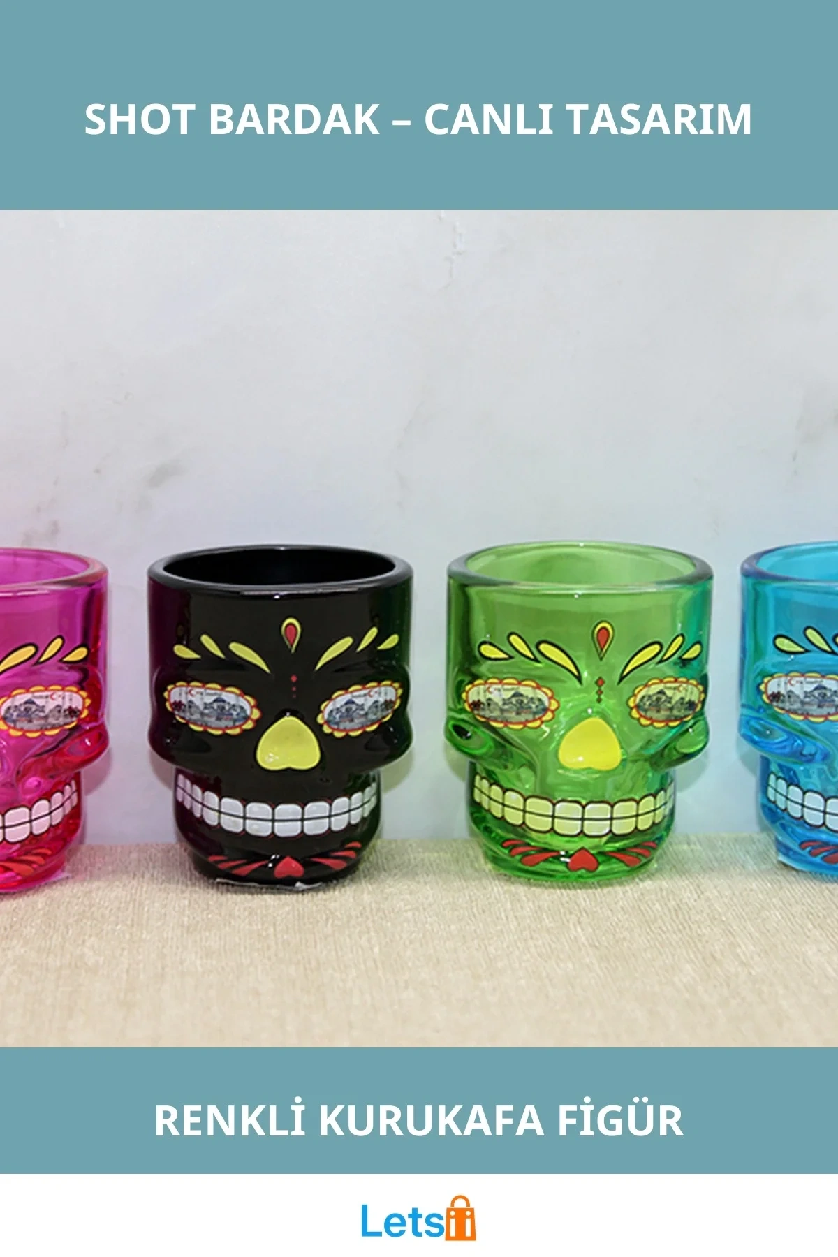 İstanbul Temalı Renkli Cam Kurukafa Shot Bardak