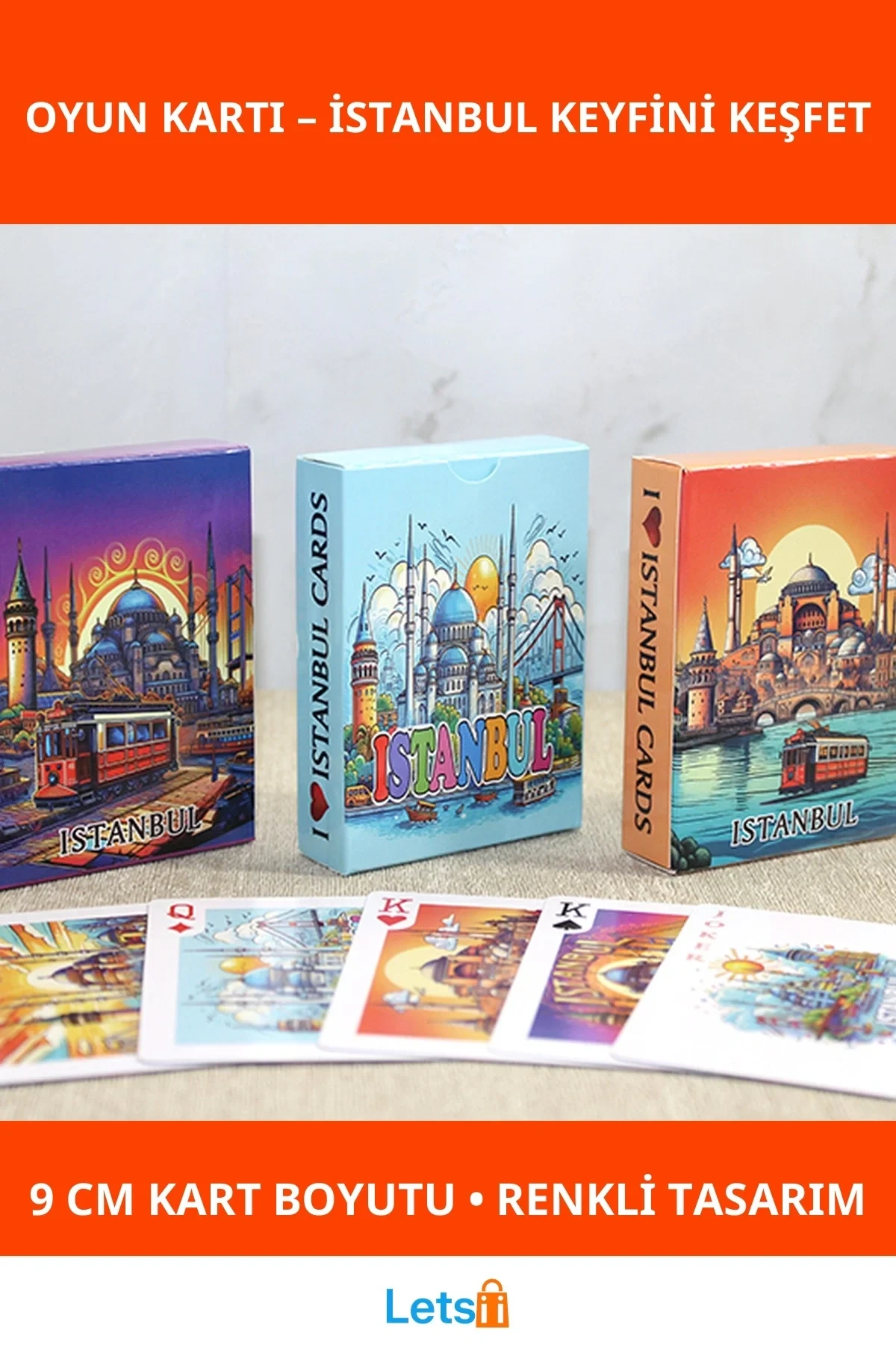 İstanbul Temalı Renkli Oyun Kartı 9 cm