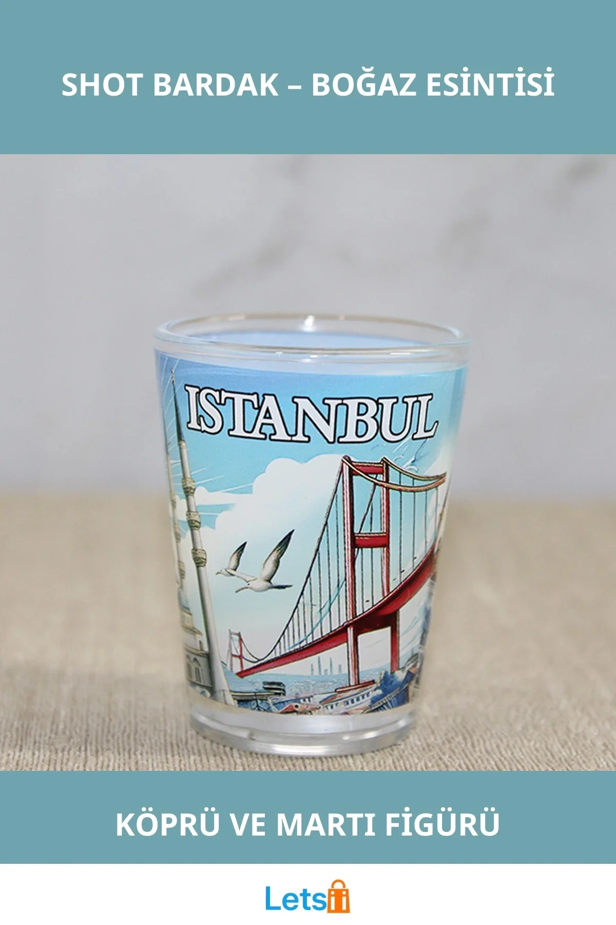 İstanbul Temalı Şık Cam Shot Bardak Boğaziçi Görselli