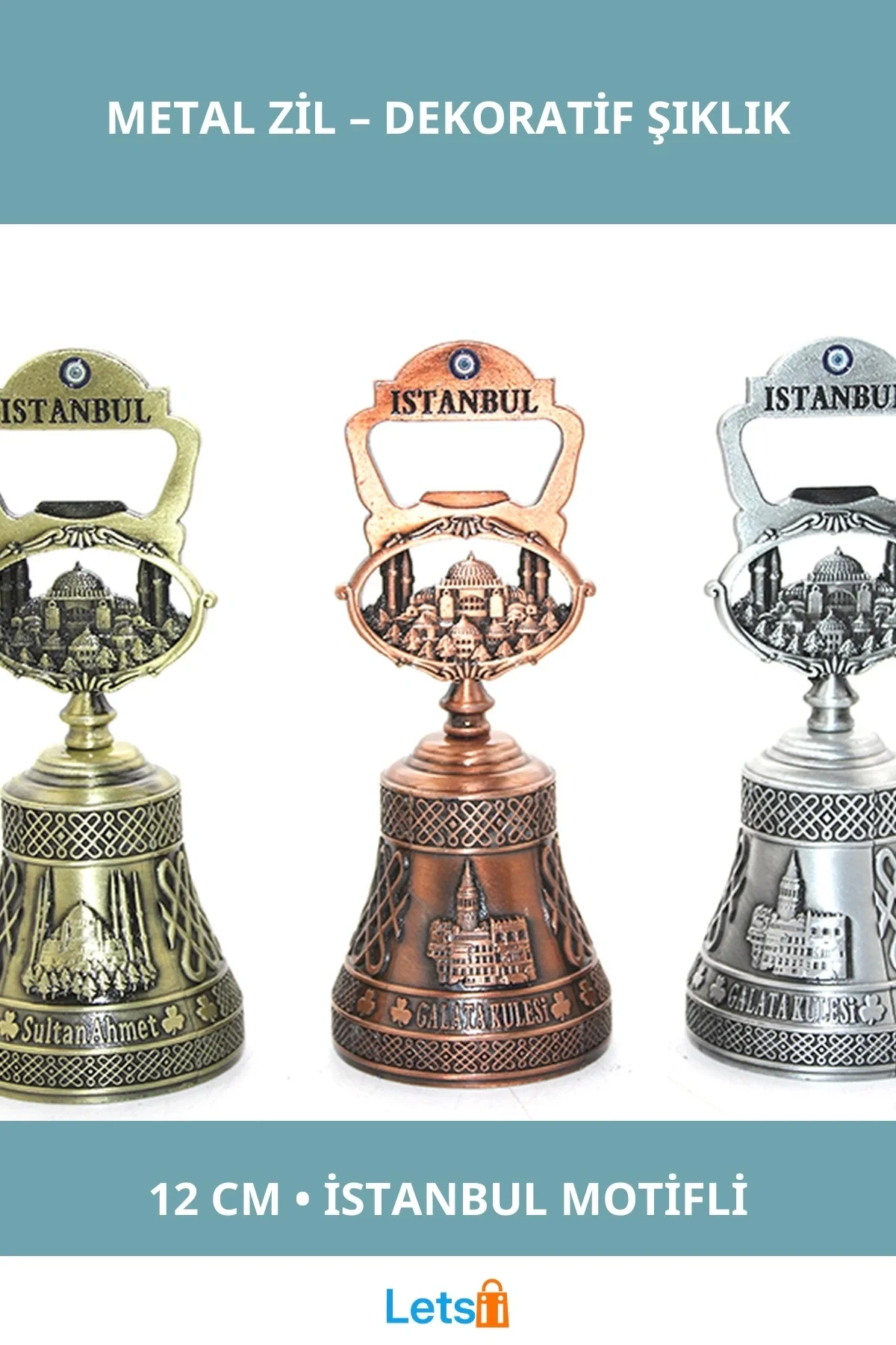İstanbul Temalı Şık Metal Zil 12 cm Dekoratif