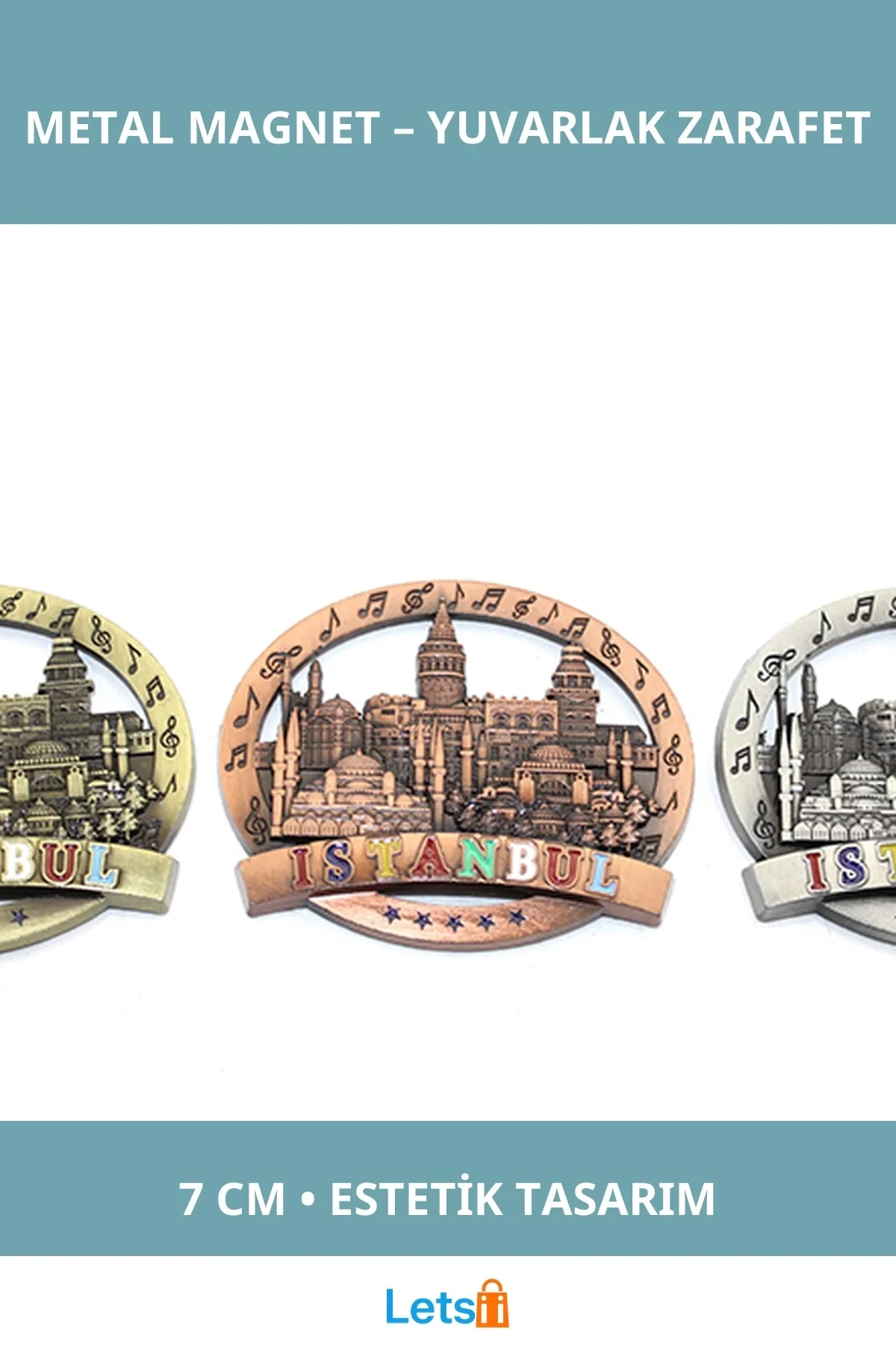 İstanbul Temalı Şık Yuvarlak Metal Magnet 7 cm