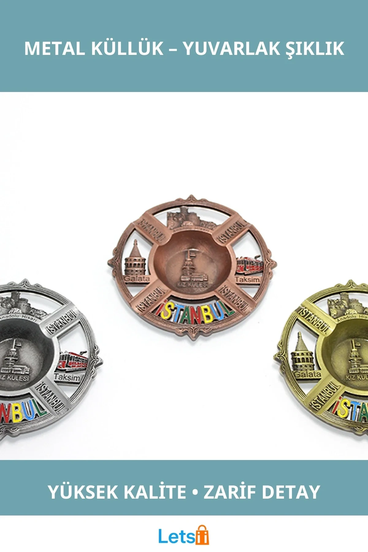 İstanbul Temalı Yöresel Yuvarlak Metal Küllük