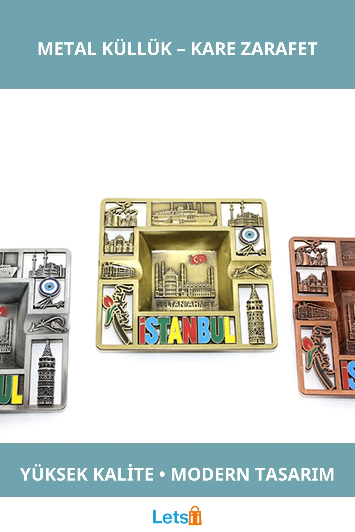 İstanbul Temalı Yüksek Kaliteli Metal Küllük Kare