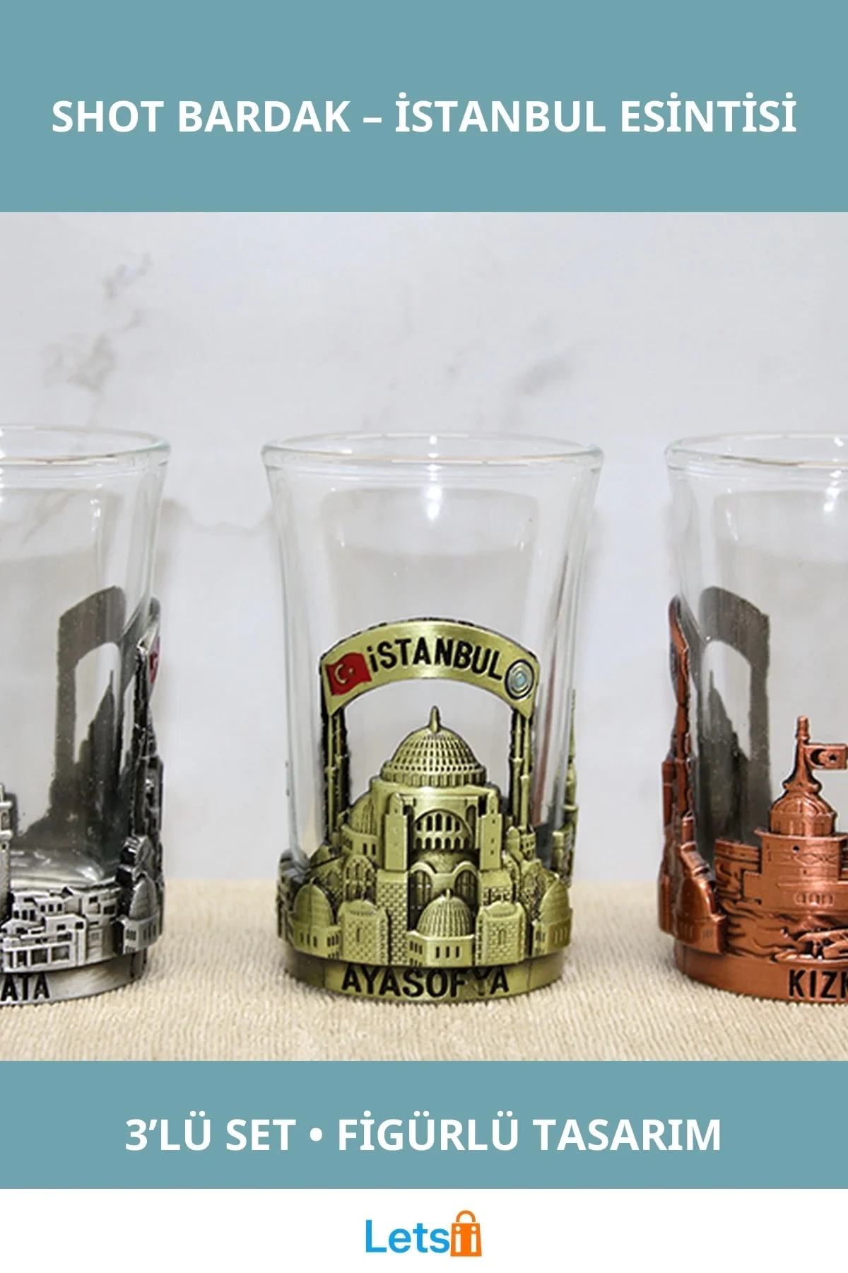 İstanbul Temalı Yüksek Kaliteli Shot Bardak Galata Kulesi ve Ayasofya Figürlü