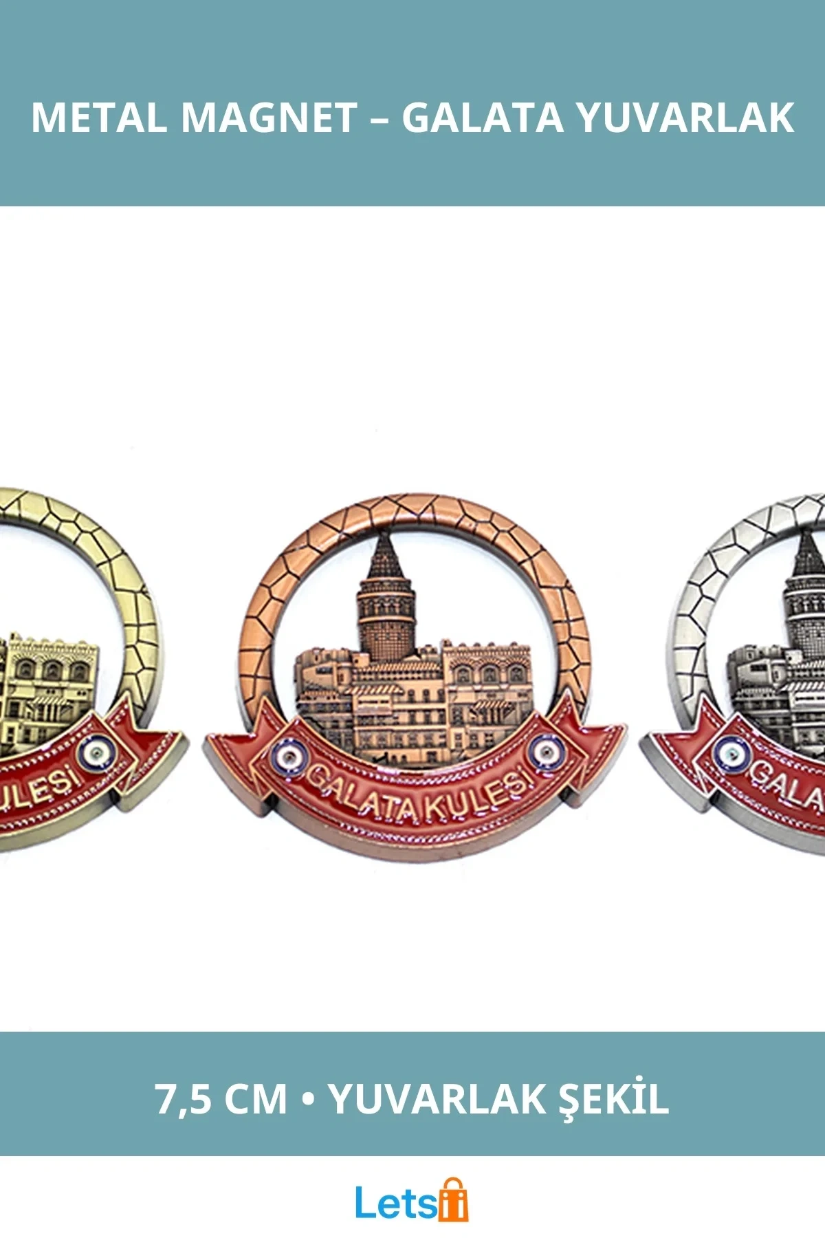 İstanbul Temalı Yuvarlak Metal Magnet Galata Kulesi 7,5 cm