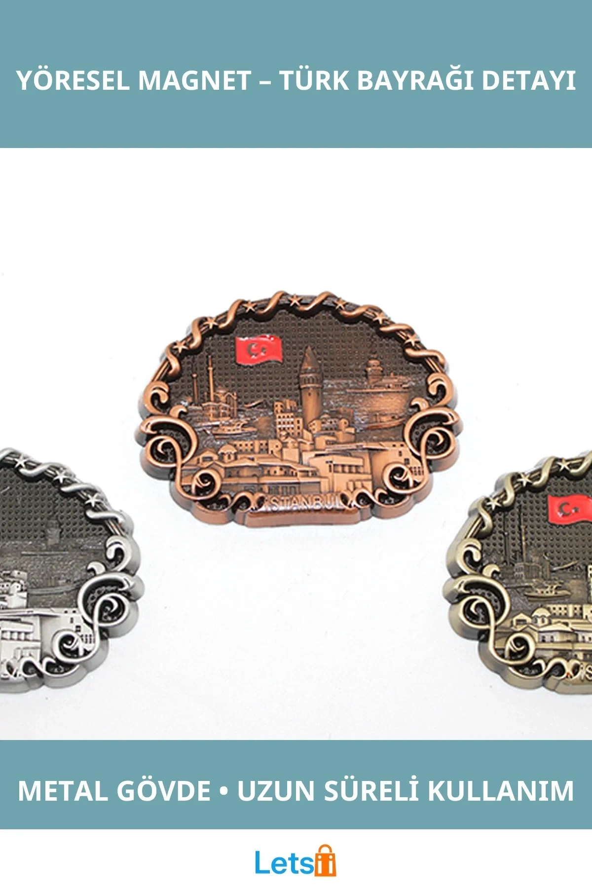 İstanbul Yöresel Magnet Türk Bayrağı Detaylı Şık Metal Dekoratif Hediye