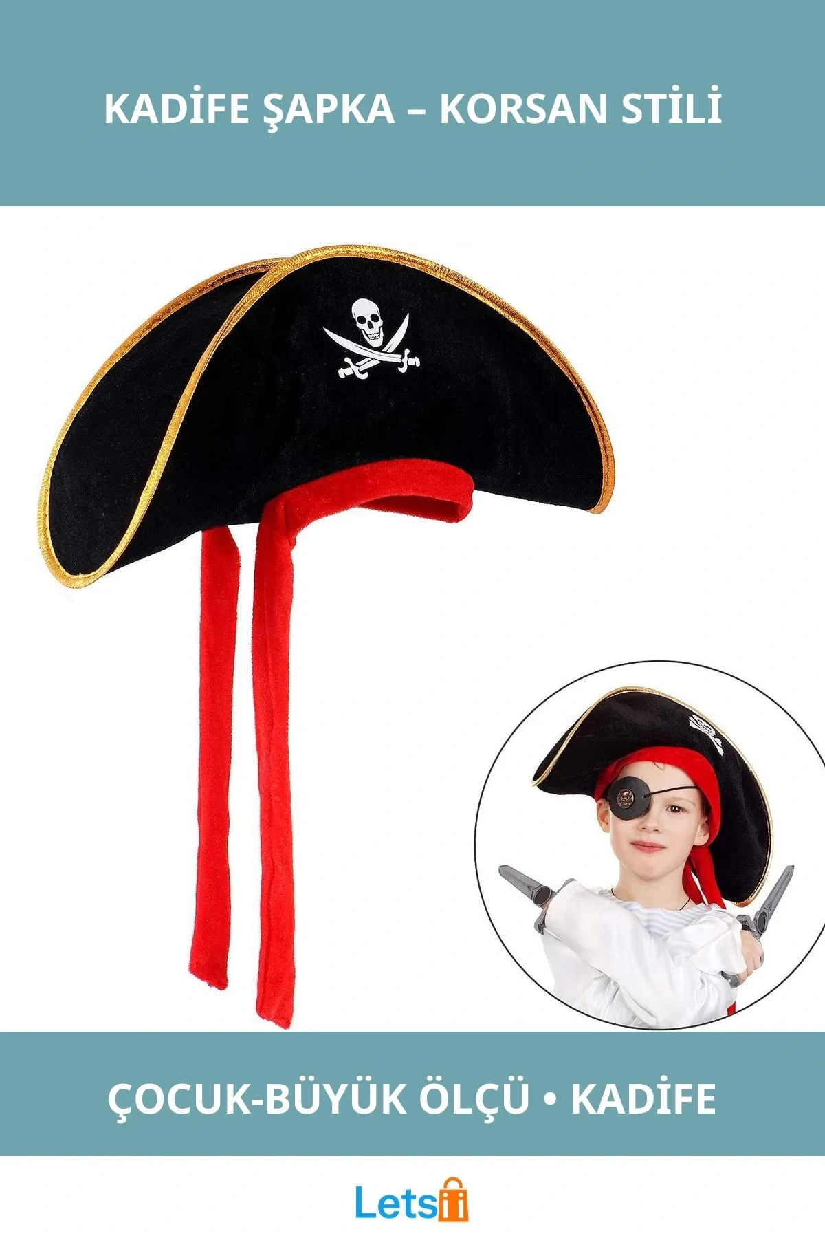 Jack Sparrow Kadife Çocuk Korsan Şapkası