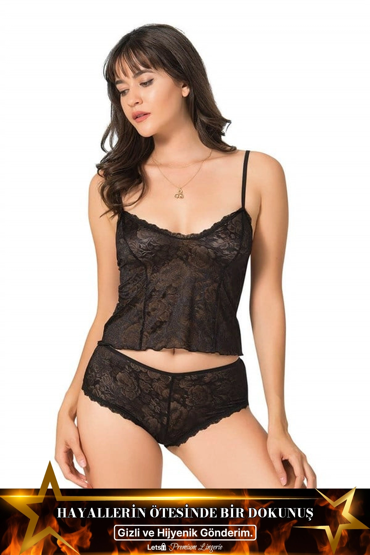 Jakarlı Babydoll Şortlu Fantezi Takım Siyah Renk