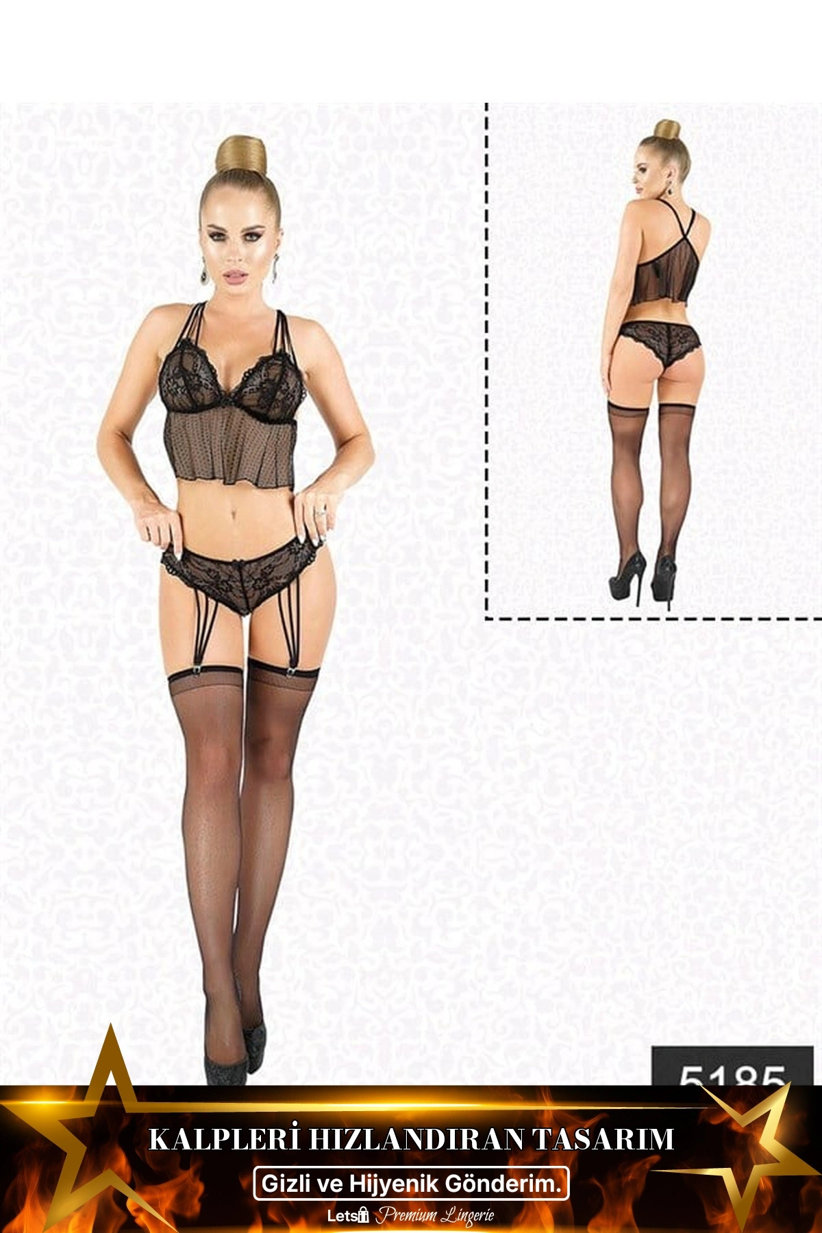 Jartiyerli Büstiyer Seti Siyah Renk