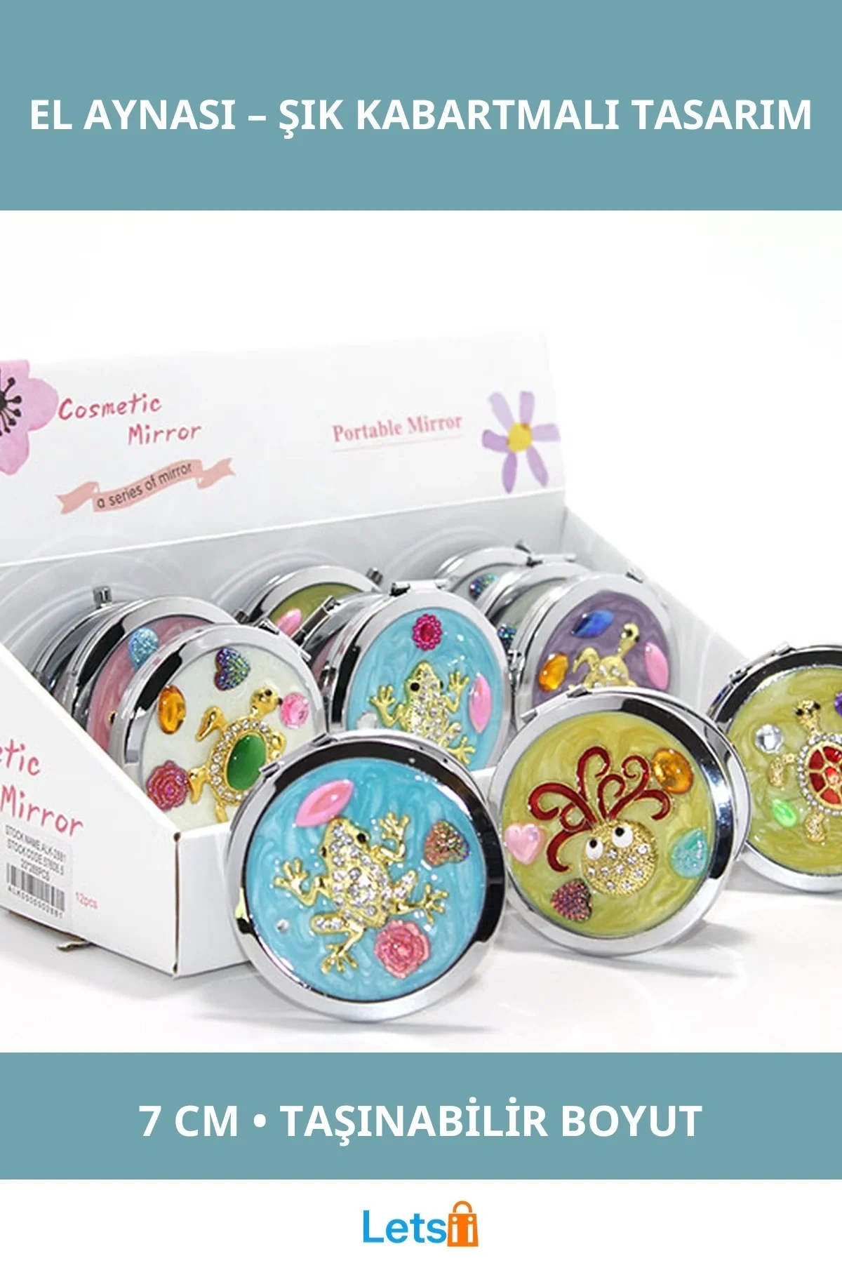 Kabartmalı Desenli Şık El Aynası 7 cm