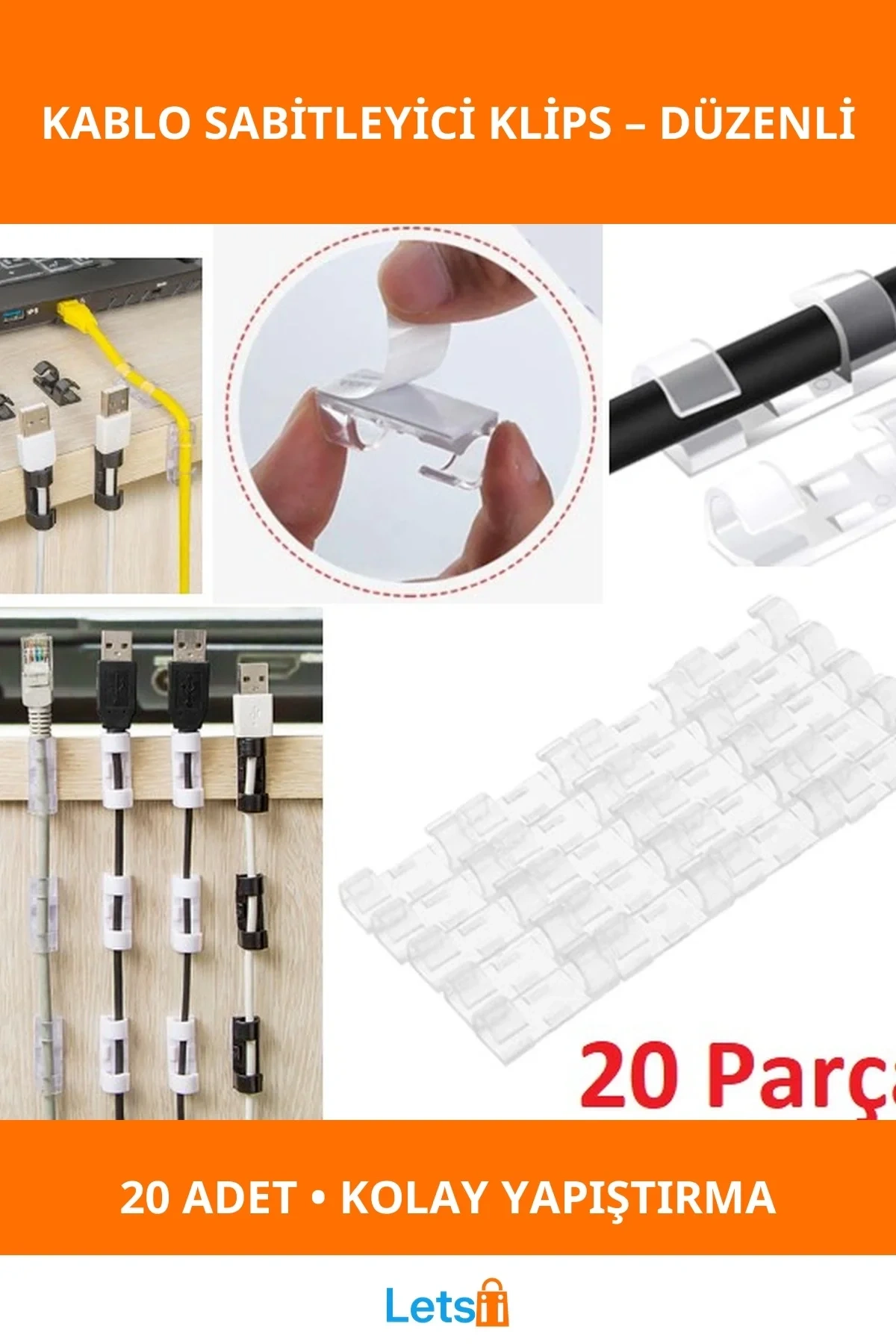 Kablo Sabitleyici Klips Seti 20 Adet