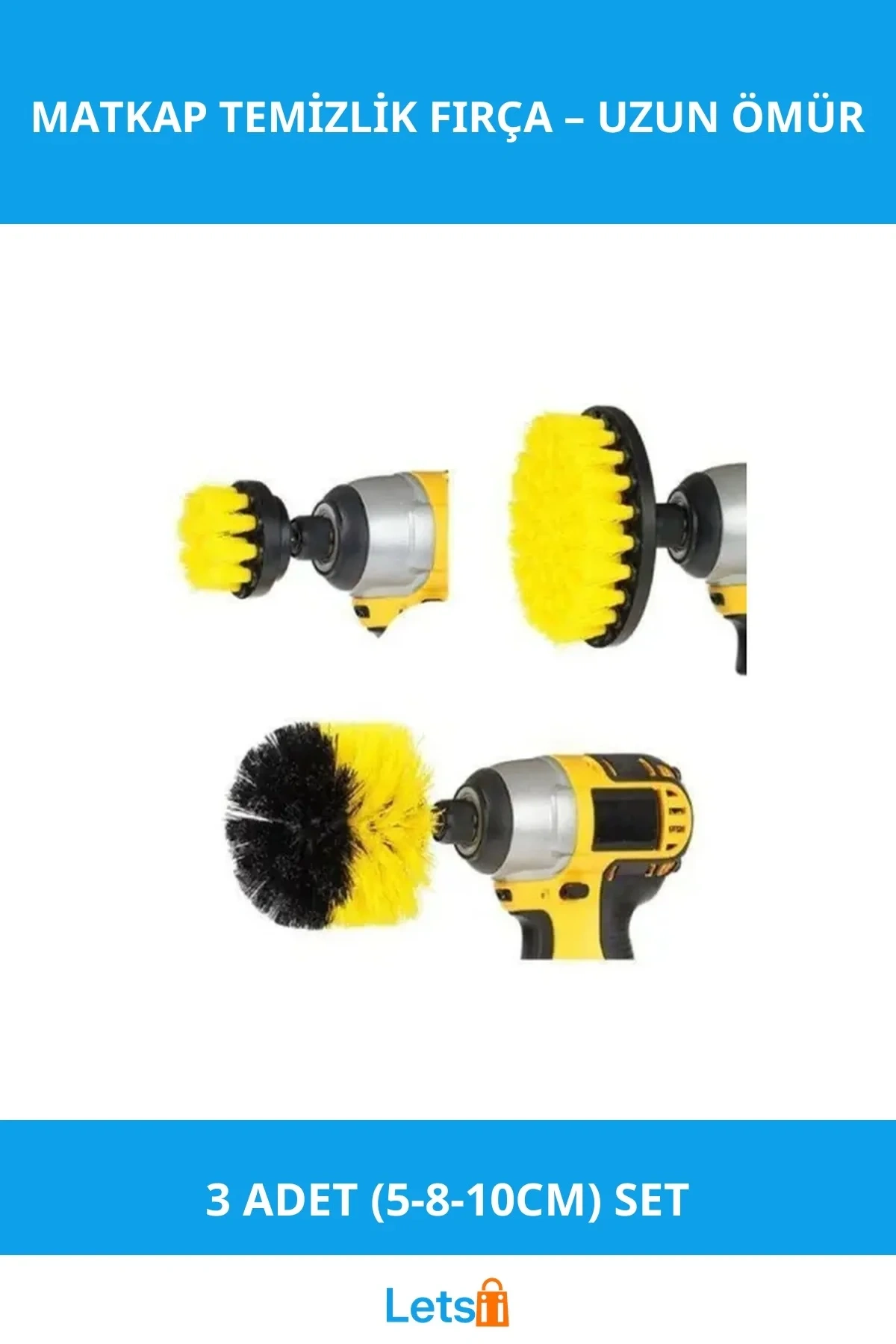 Kablolu ve Akülü Matkap Ucu ile Uyumlu Dayanıklı Temizlik Fırçası