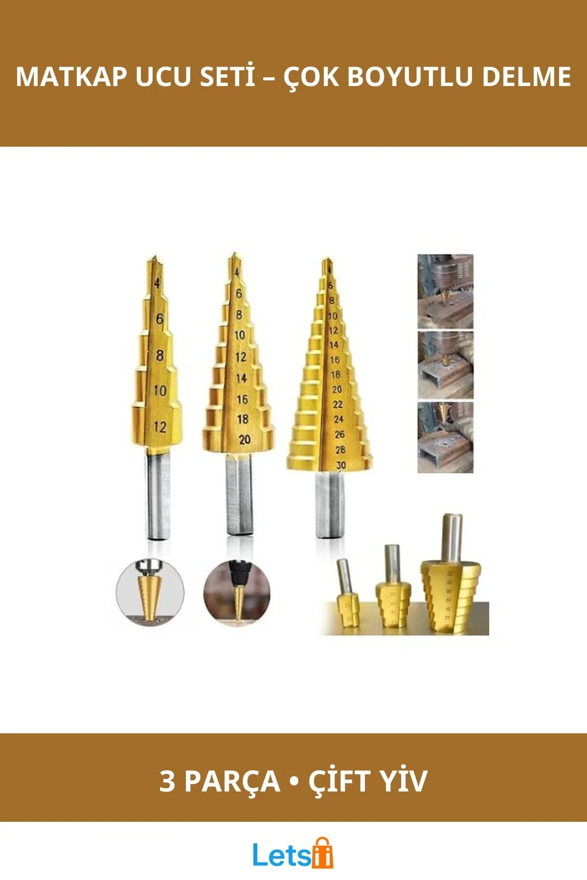 Kademeli Matkap Ucu Sac Delme Seti 3 Parça Hızlı Çelik