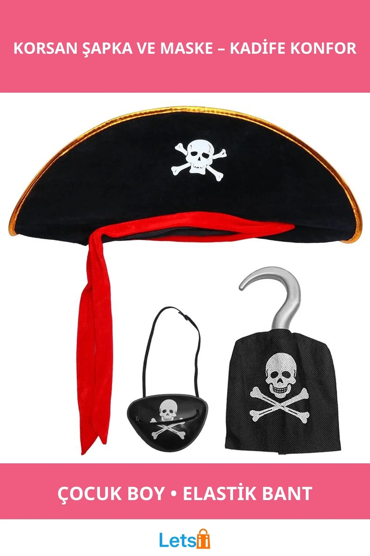 Kadife Jack Korsan Şapkası ve Maske Seti Çocuk Boy