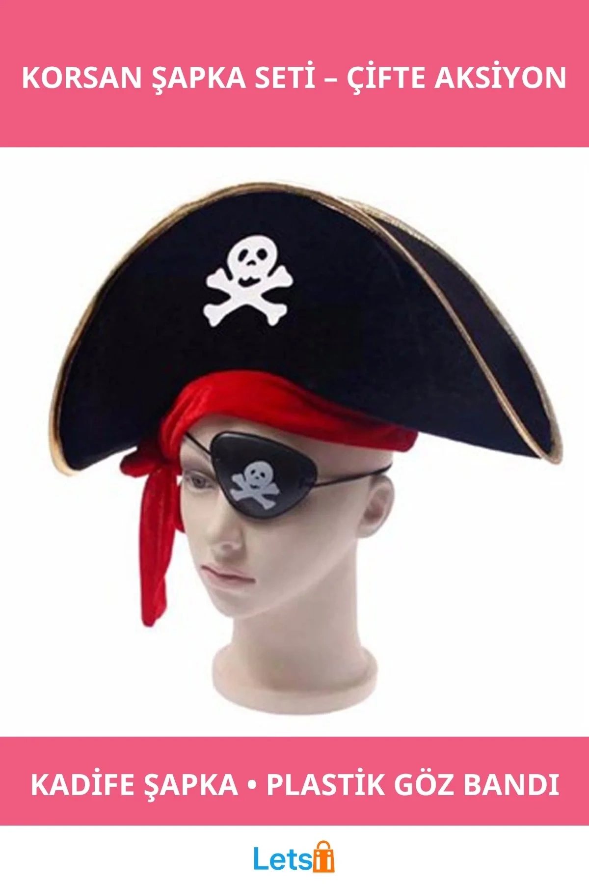 Kadife Korsan Şapka Göz Bandı Seti Siyah
