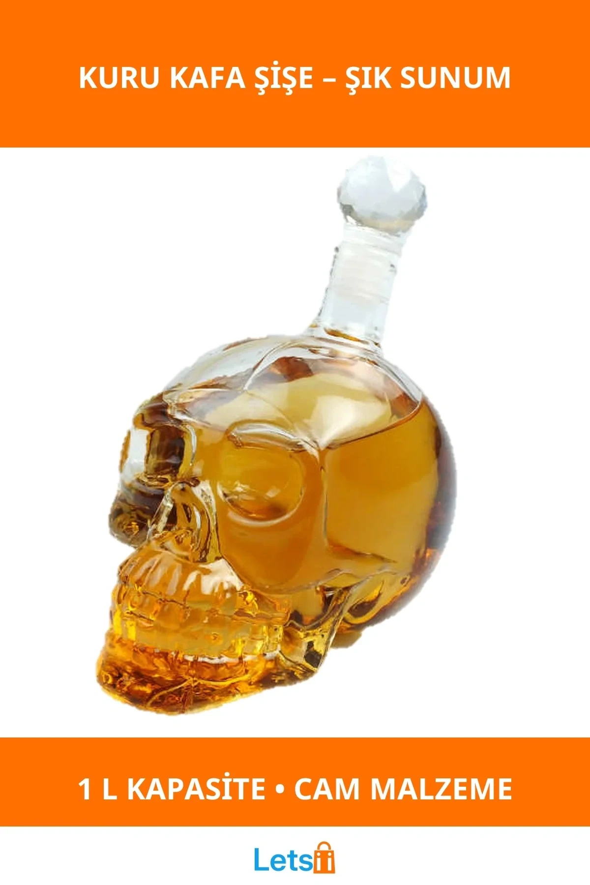 Kafatası Şeklinde Dekoratif Cam Şişe 1Lt Kapaklı