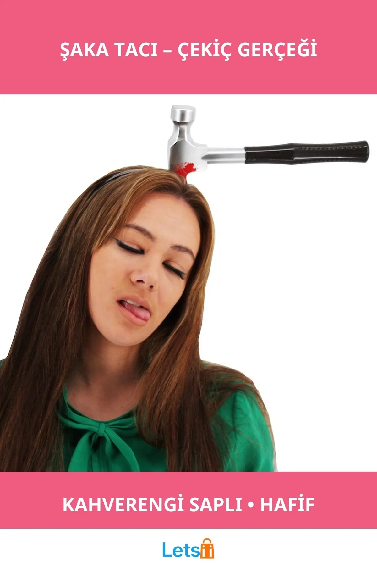 Kafaya Saplanmış Kahverengi Saplı Şaka Tacı Eğlenceli Parti Aksesuarı