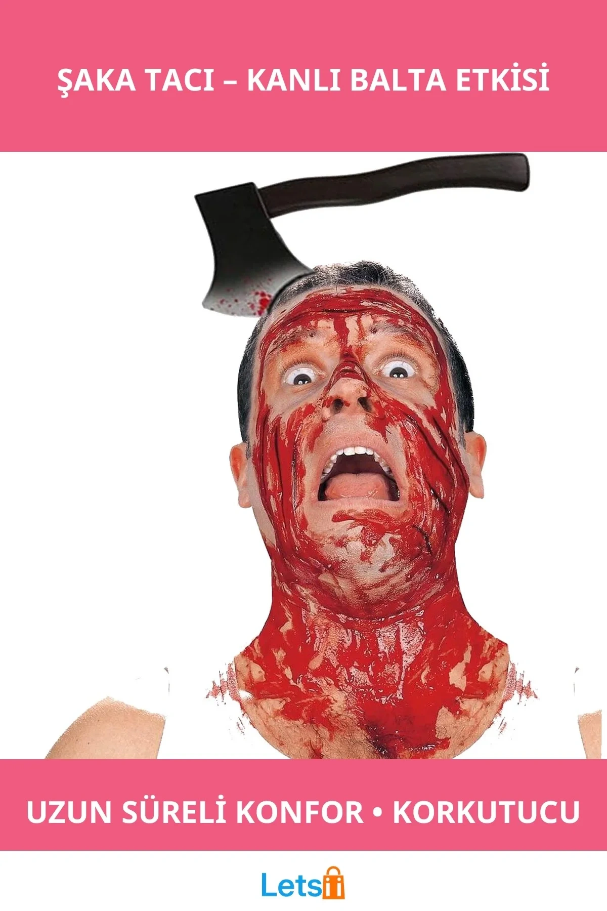 Kafaya Saplanmış Kanlı Balta Şaka Tacı Eğlenceli Halloween Aksesuarı