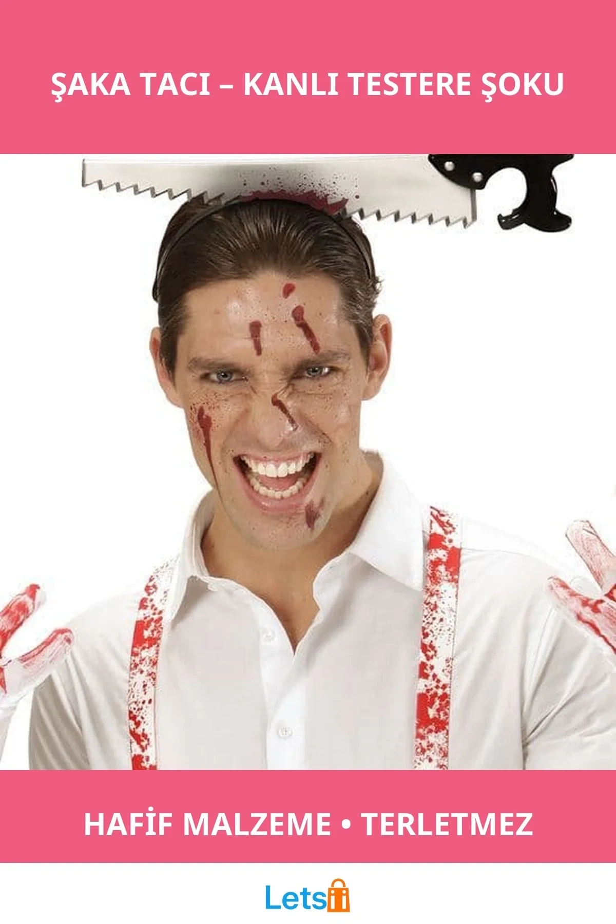 Kafaya Saplanmış Kanlı Testere Şaka Tacı Eğlenceli Halloween Aksesuarı