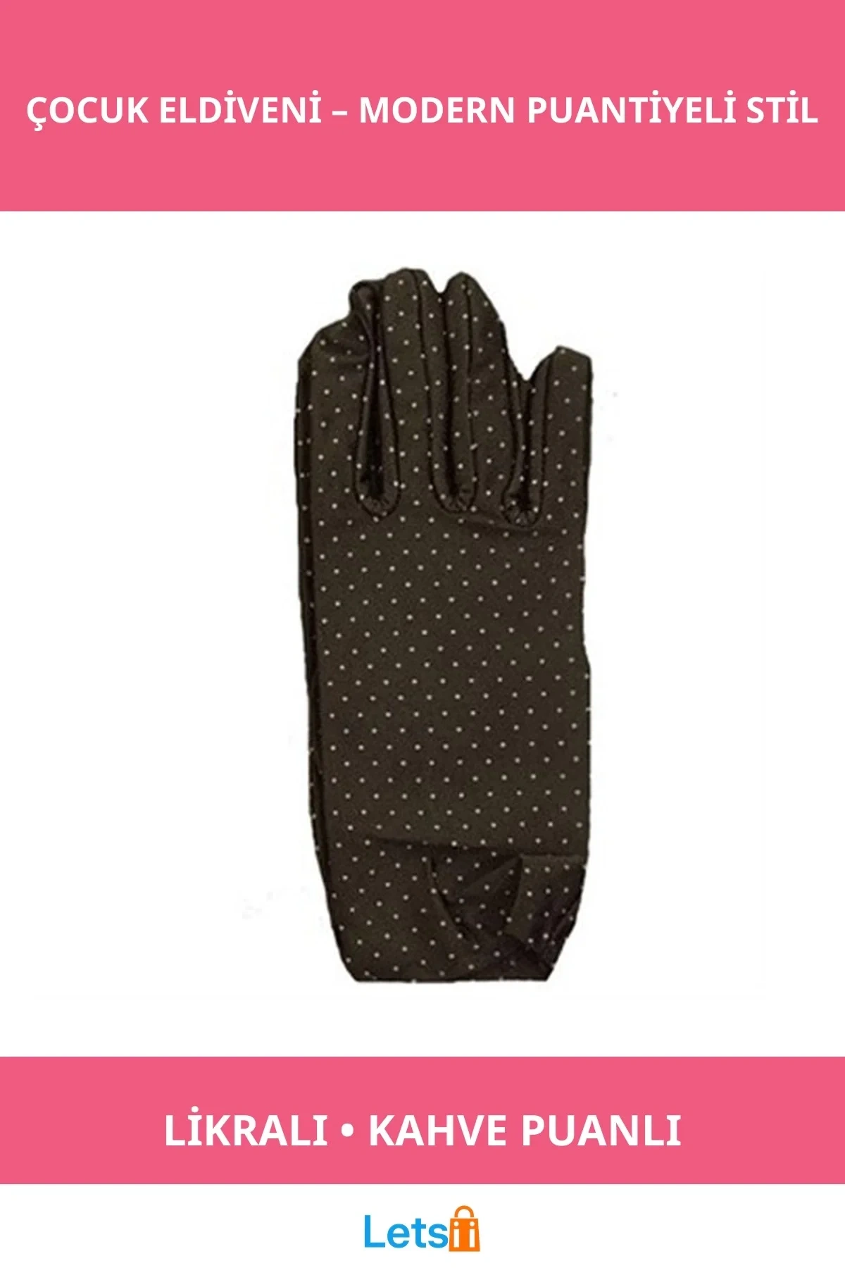 Kahve Renkli Puantiyeli Likralı Çocuk Eldiveni