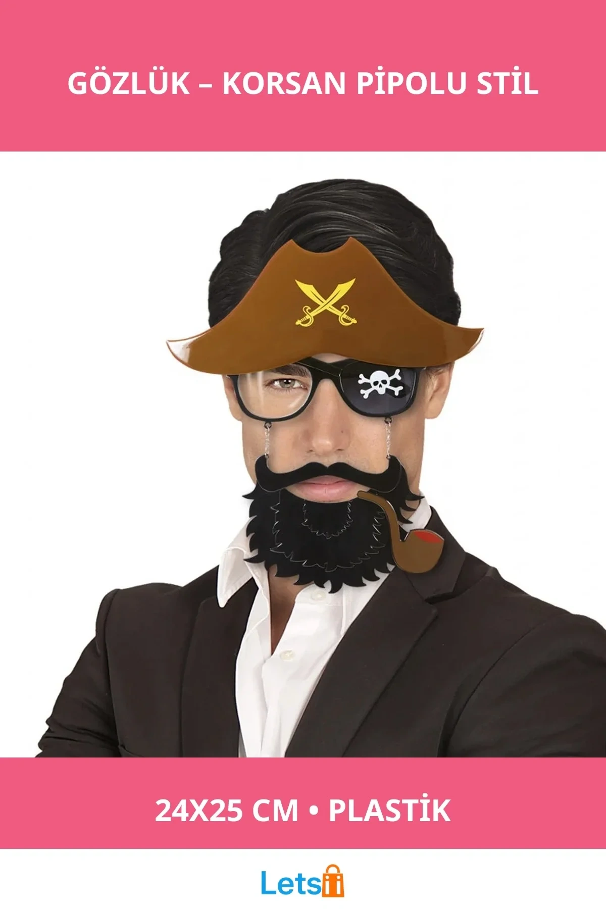 Kahve Şapkali Pipolu Jack Sparrow Gözlüğü Korsan Temalı Eğlenceler İçin