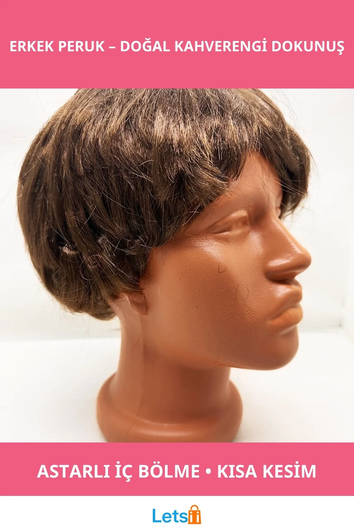 Kahverengi Kısa Kesim Konforlu İç Astarlı Erkek Peruğu