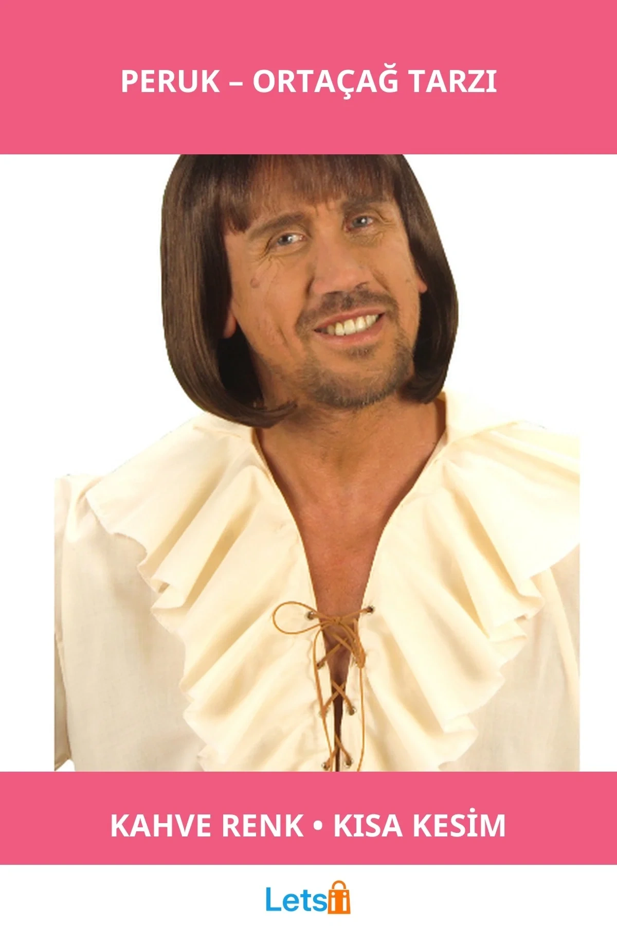 Kahverengi Kısa Ortaçağ Peruk Erkekler İçin Özel Tasarım