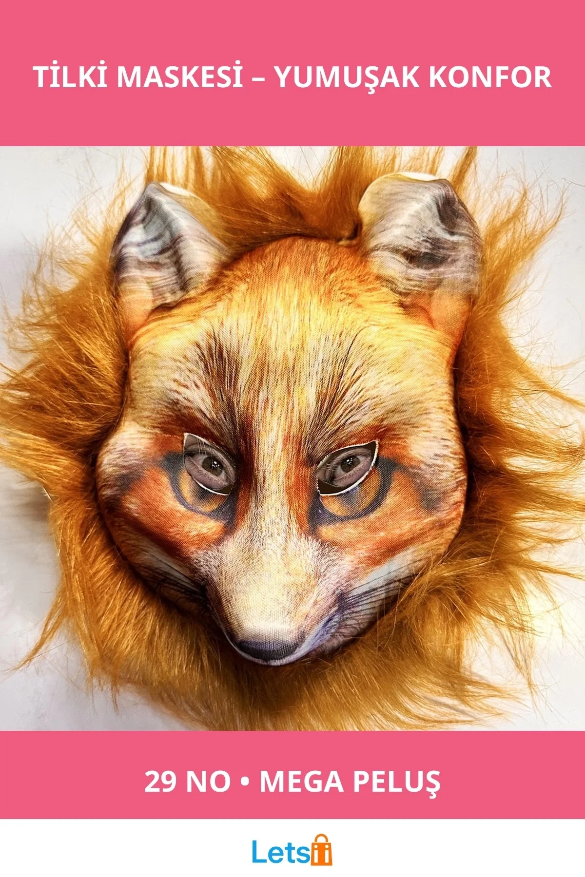 Kahverengi Peluş Saçlı Mega Boy Tilki Maskesi 29 No