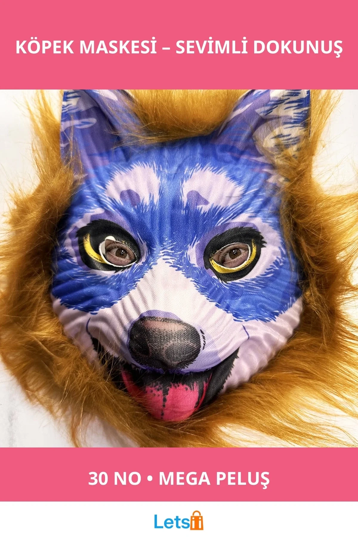 Kahverengi Saçlı Mavi Yüz Sevimli Köpek Maskesi 30 No