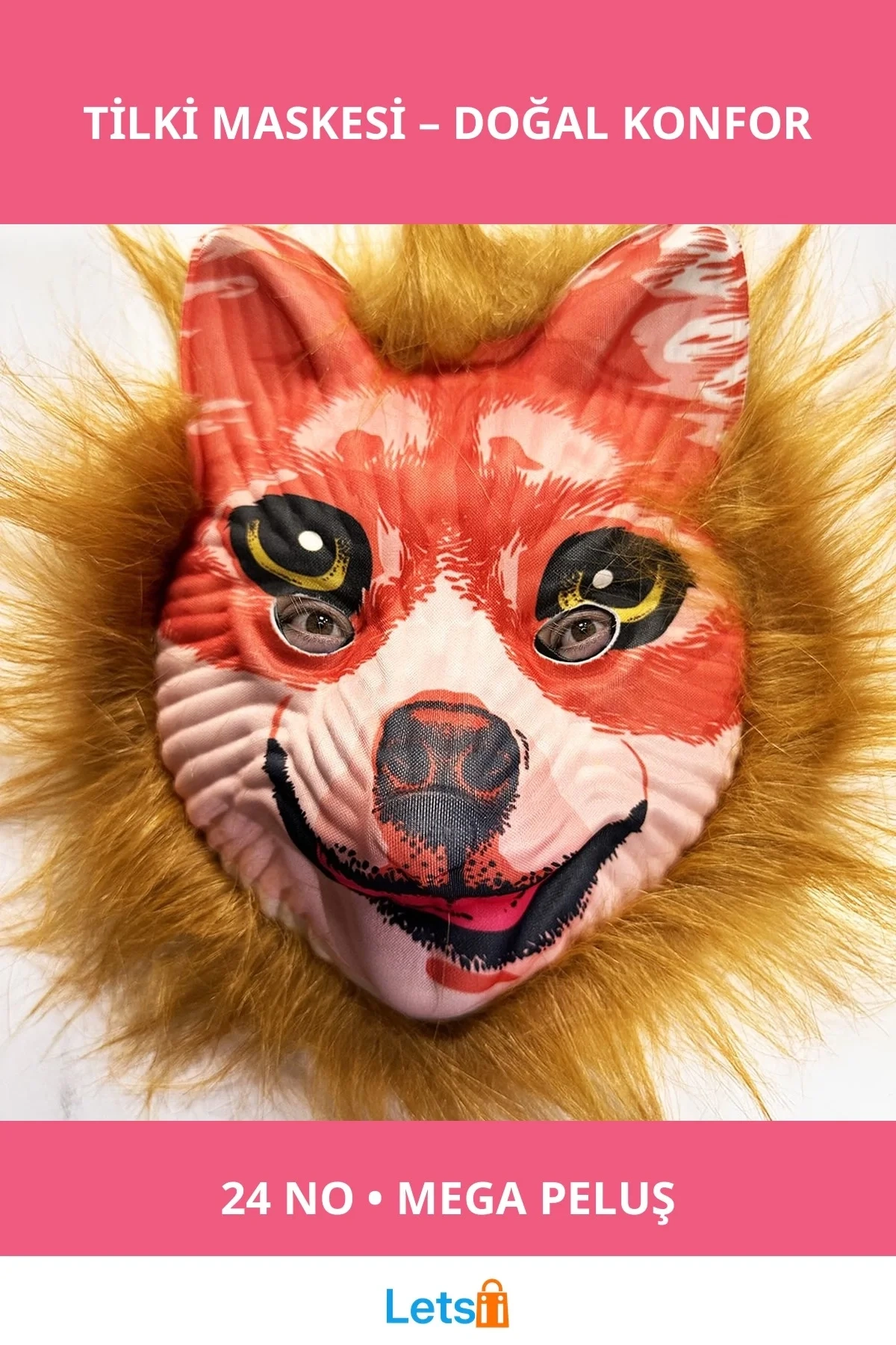 Kahverengi Saçlı Mega Peluş Tilki Maskesi 24 No