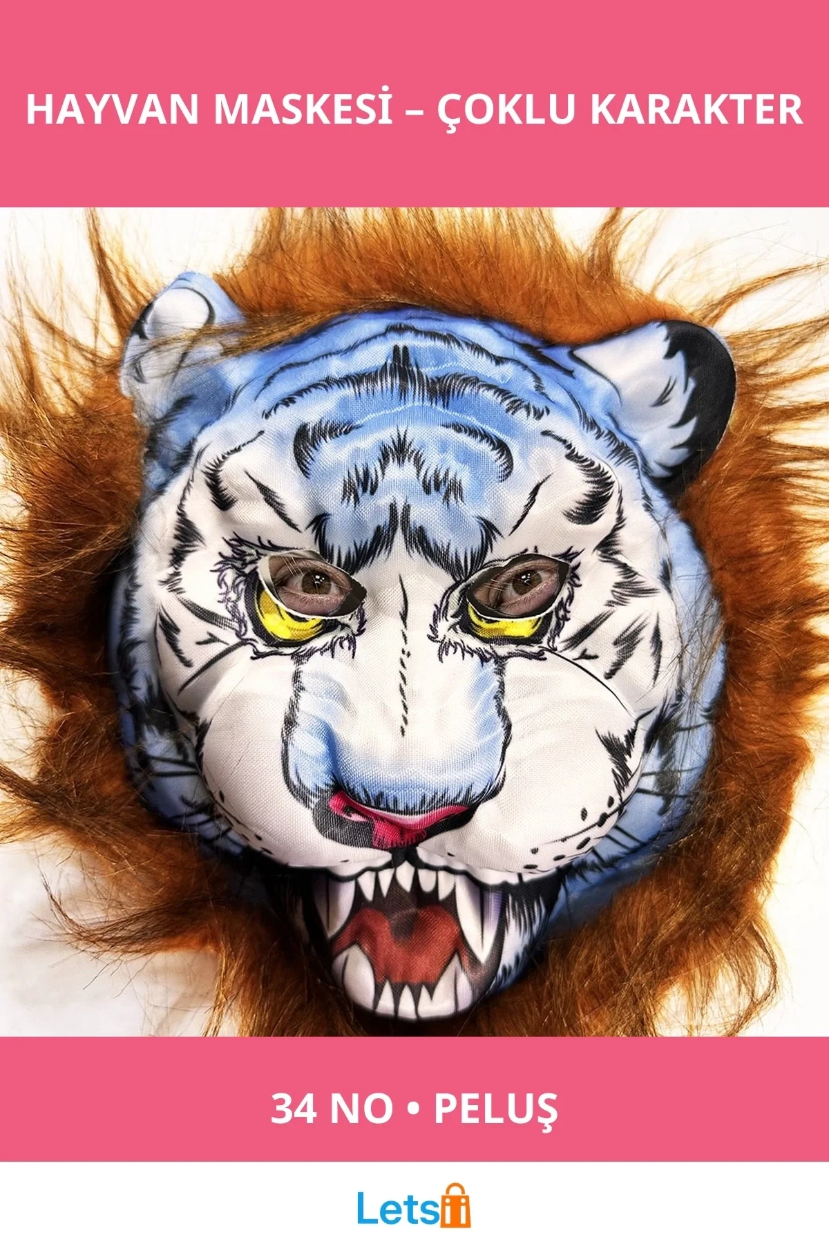 Kahverengi Saçlı Peluş Köpek Kurt Kaplan Maskesi 34 No