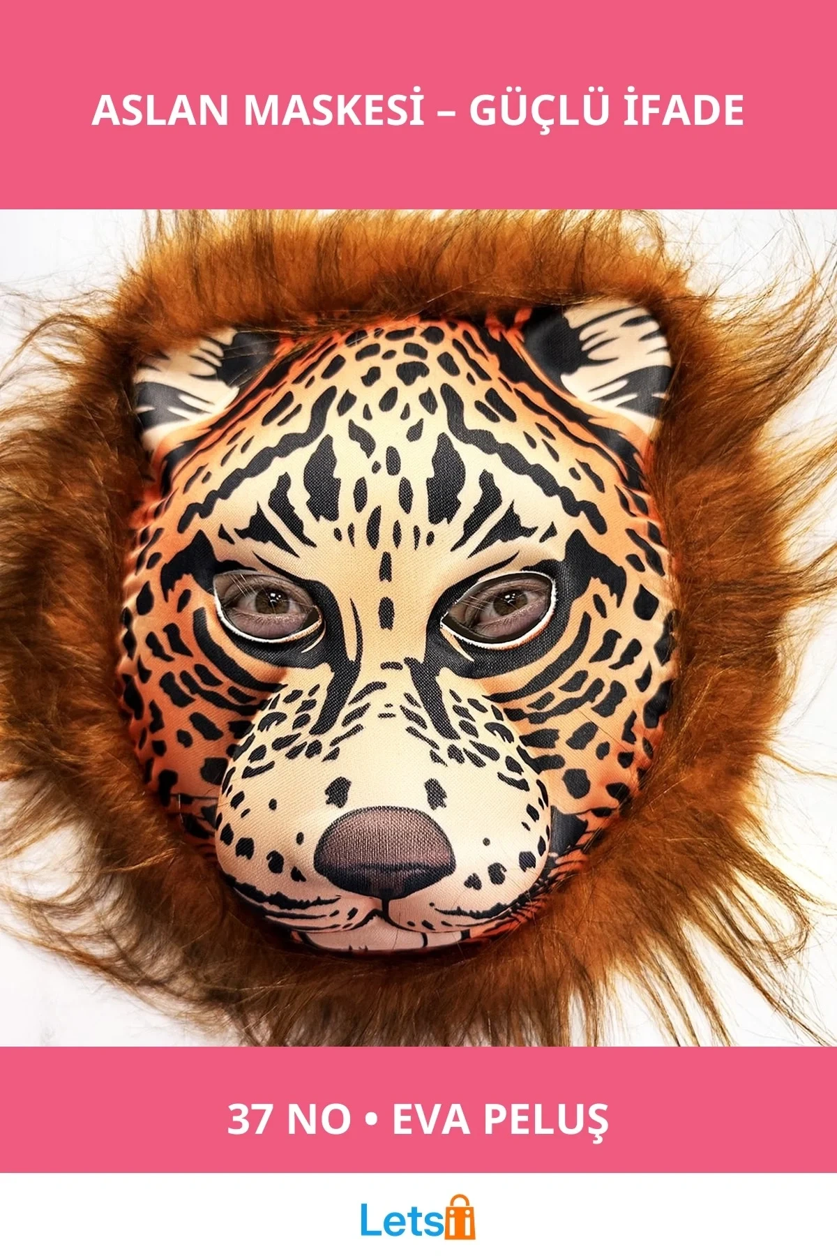 Kahverengi Saçlı Yeleli Aslan Maskesi Eva Mega Peluş 37 No