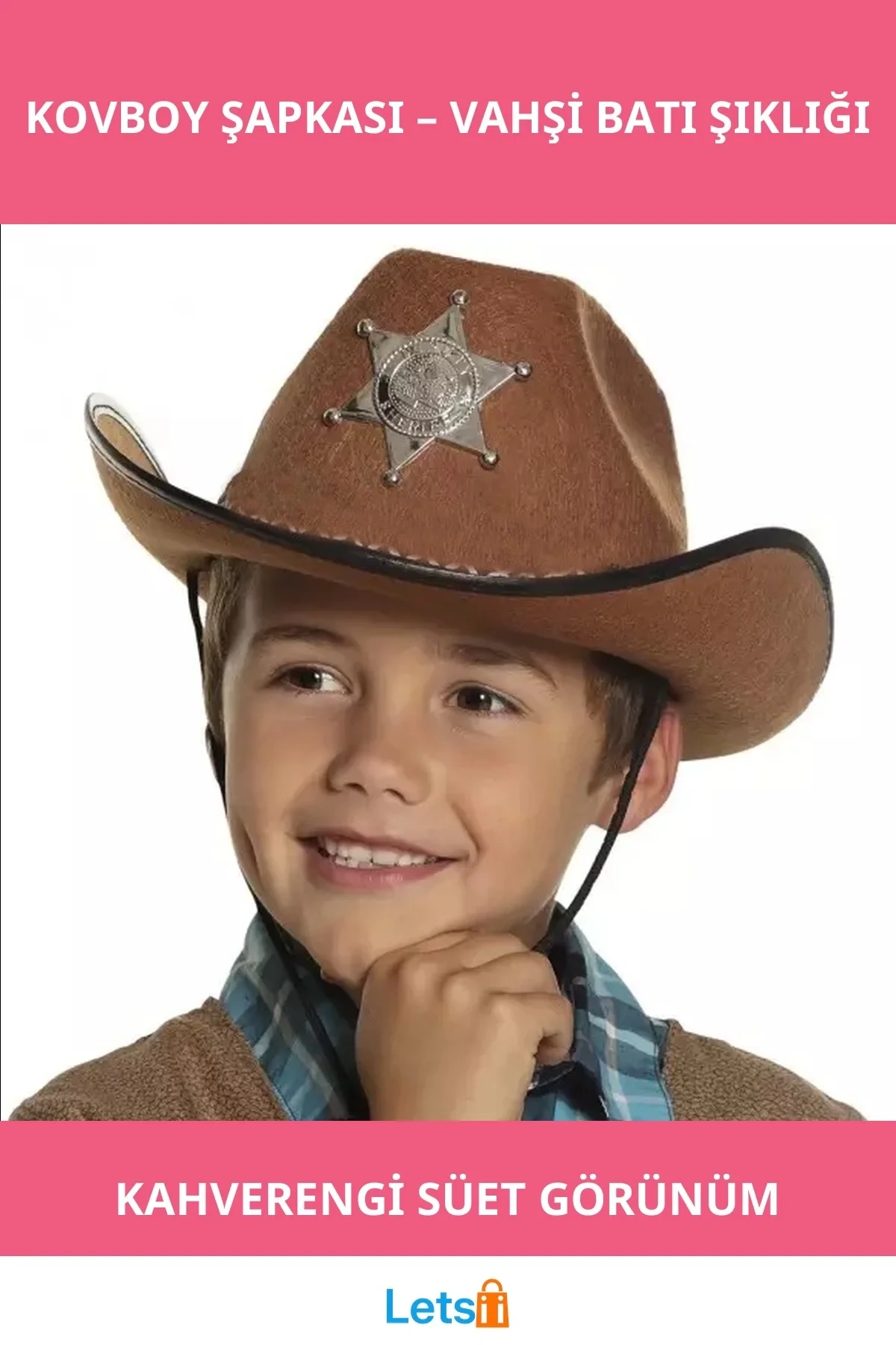 Kahverengi Süet Çocuk Kovboy Şapkası Şerif Aksesuarı