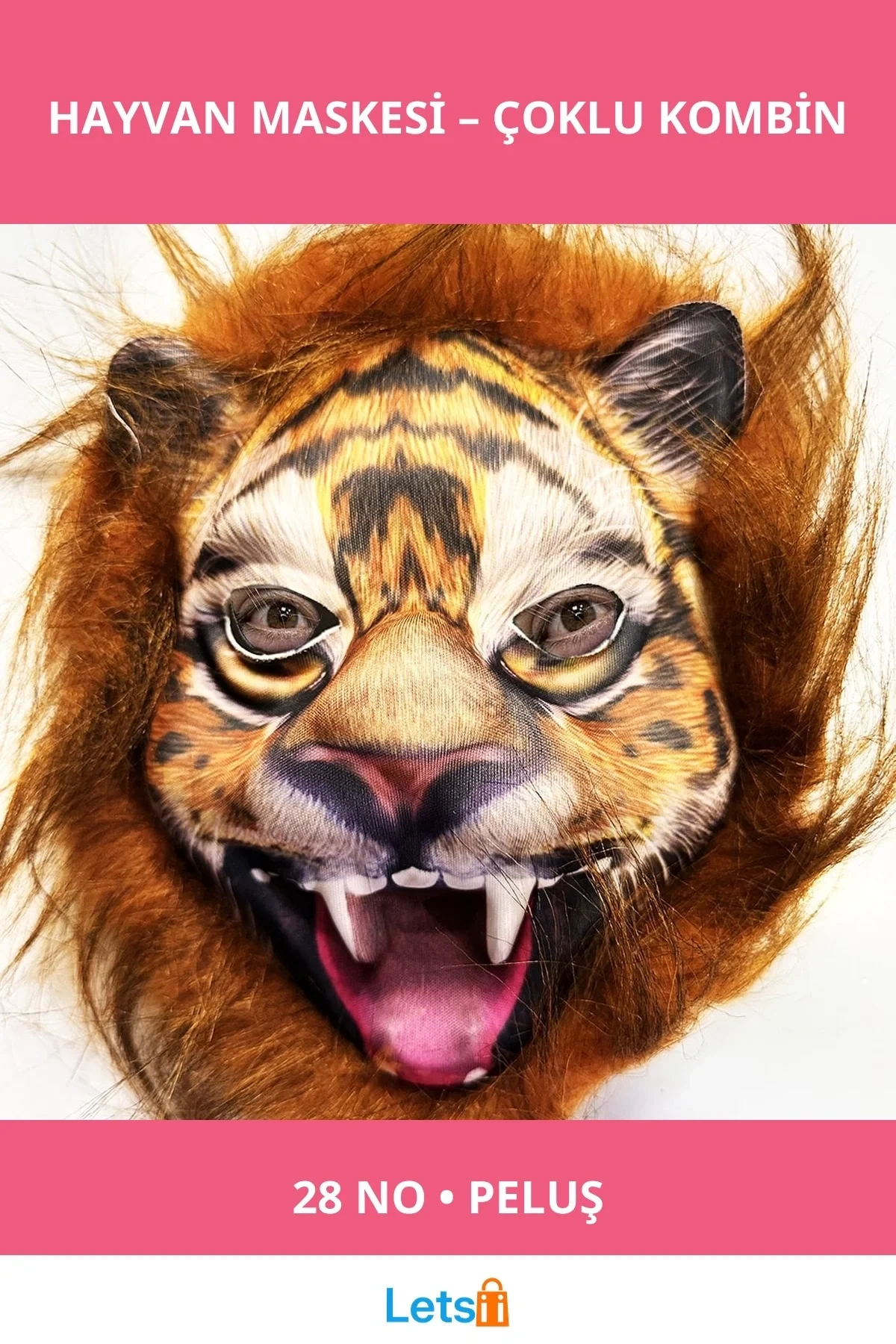 Kahverengi Yeleli Peluş Aslan Kaplan Kurt Maskesi 28 No