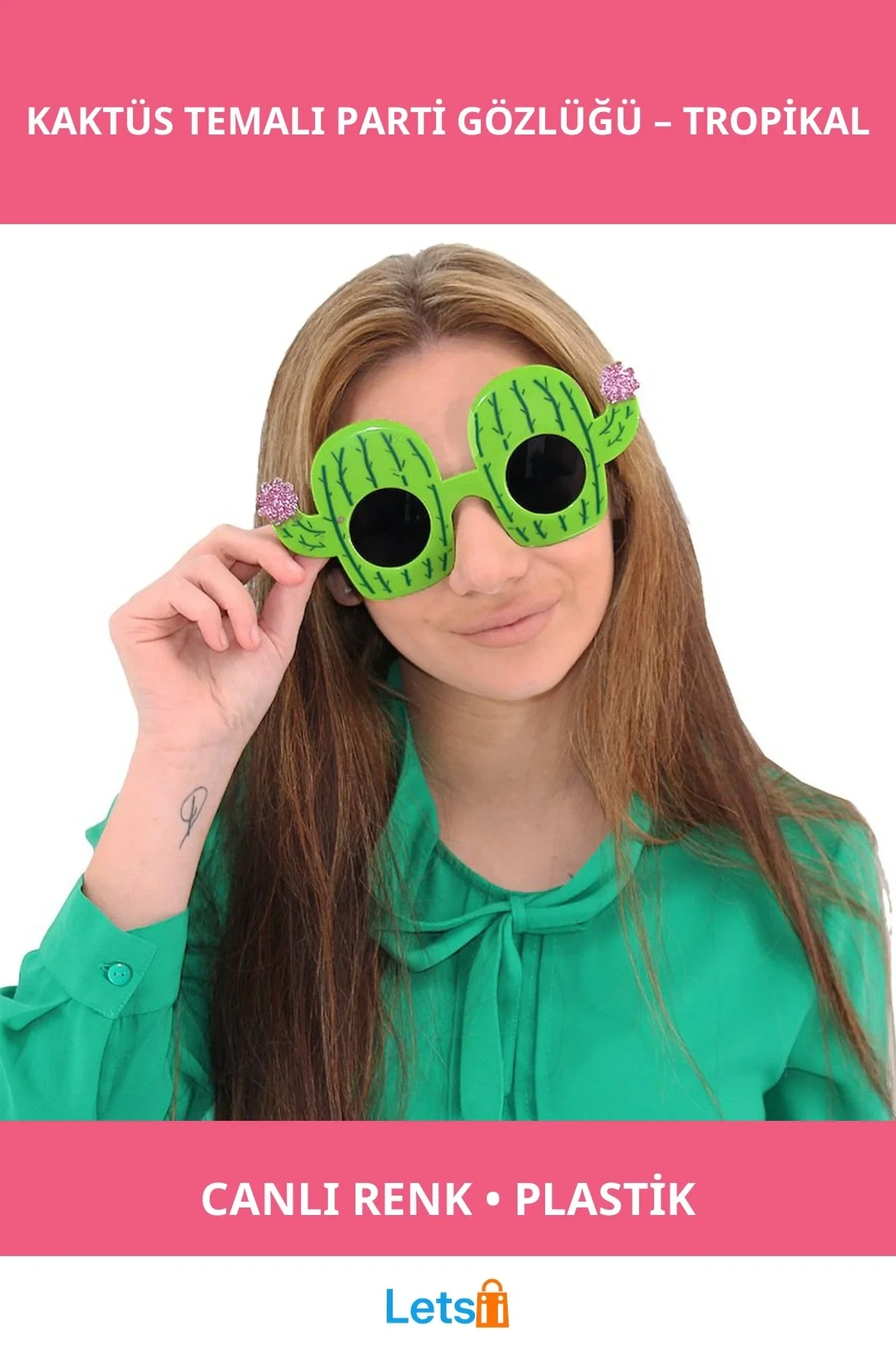 Kaktüs Temalı Canlı Renkli Hawaii Yaz Partisi Gözlüğü