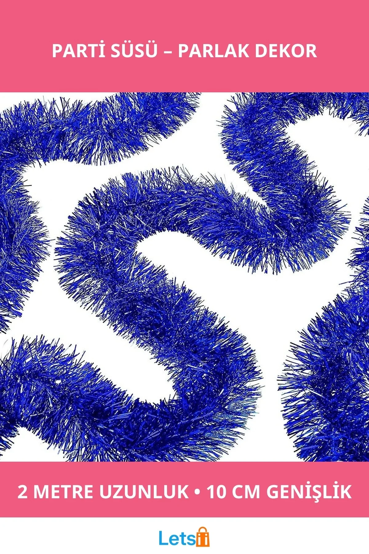 Kalın Simli Mavi Parti Süsü 2 Metre Parlak Dekorasyon