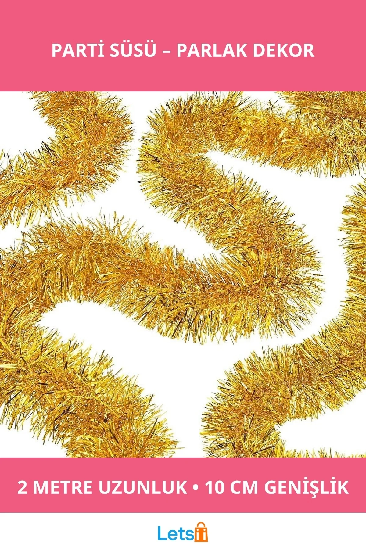 Kalın Simli Parlak Parti Süsü 2 Metre Altın