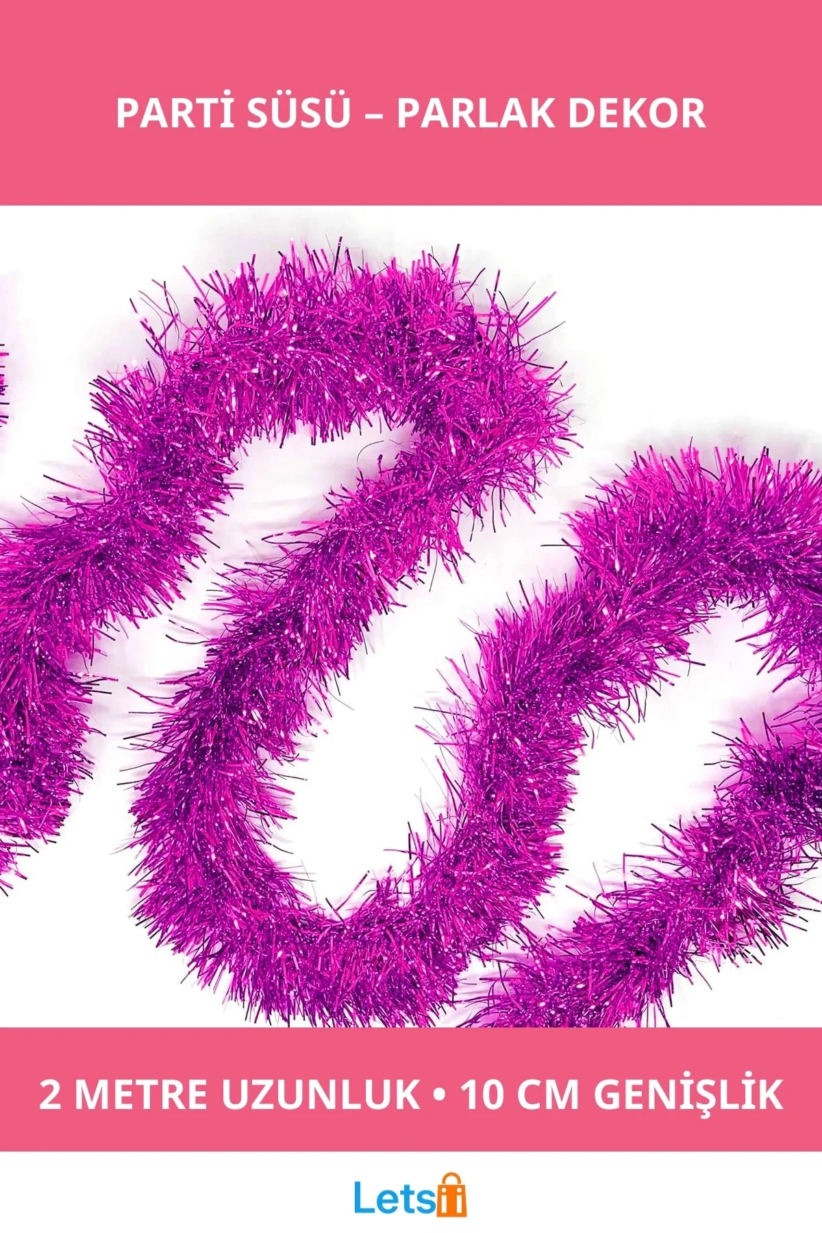 Kalın Simli Parti Süsü 2 Metre Fuşya