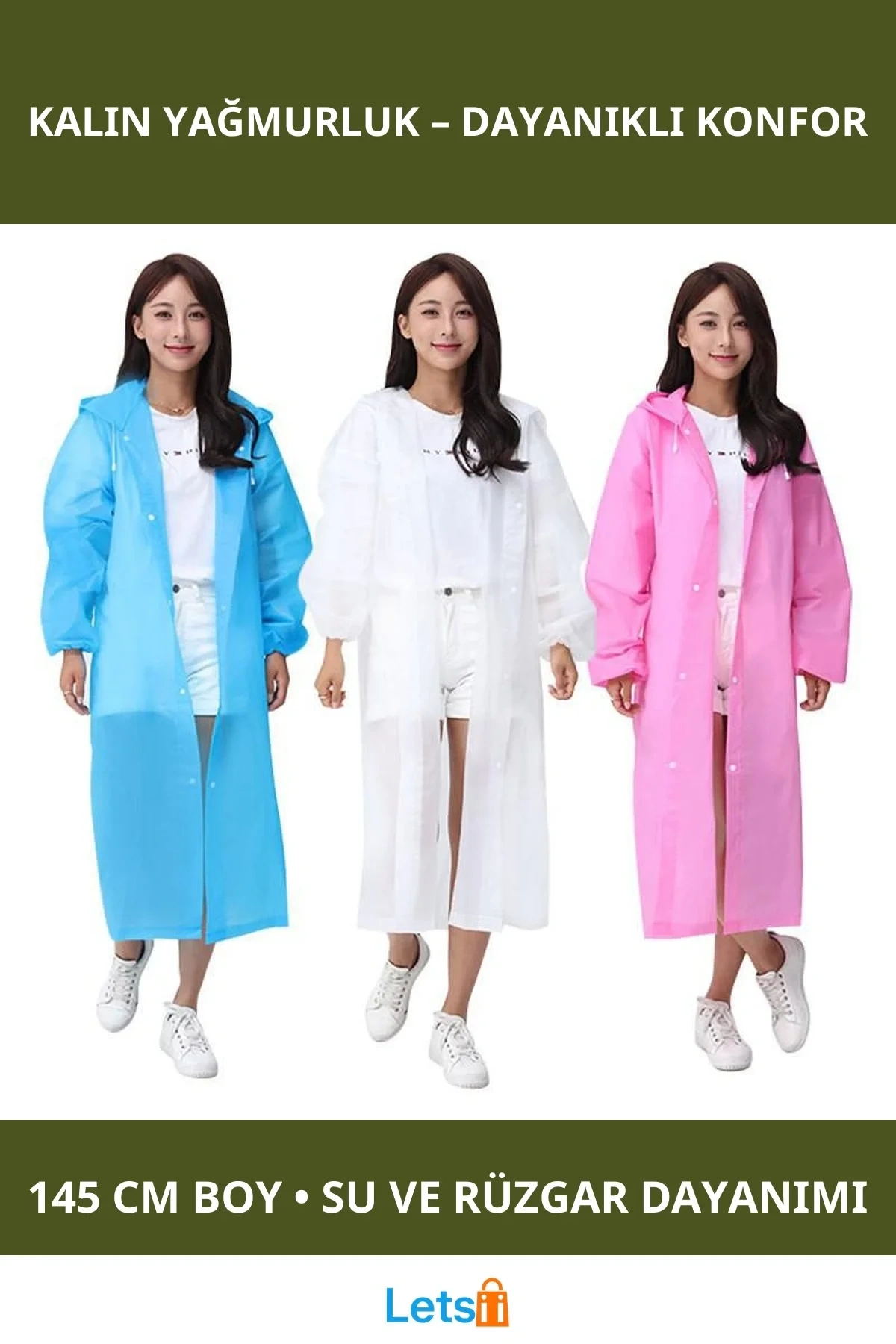 Kalın Yağmurluk Büyük Boy Su Geçirmez Unisex Sarı Beyaz Gül Kurusu