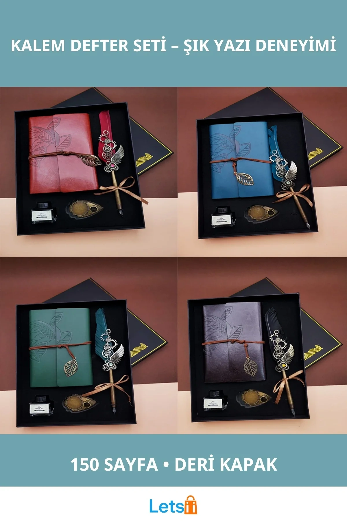 Kaliteli Deri Mürekkepli Günlük Defter ve Divit Kalem Seti