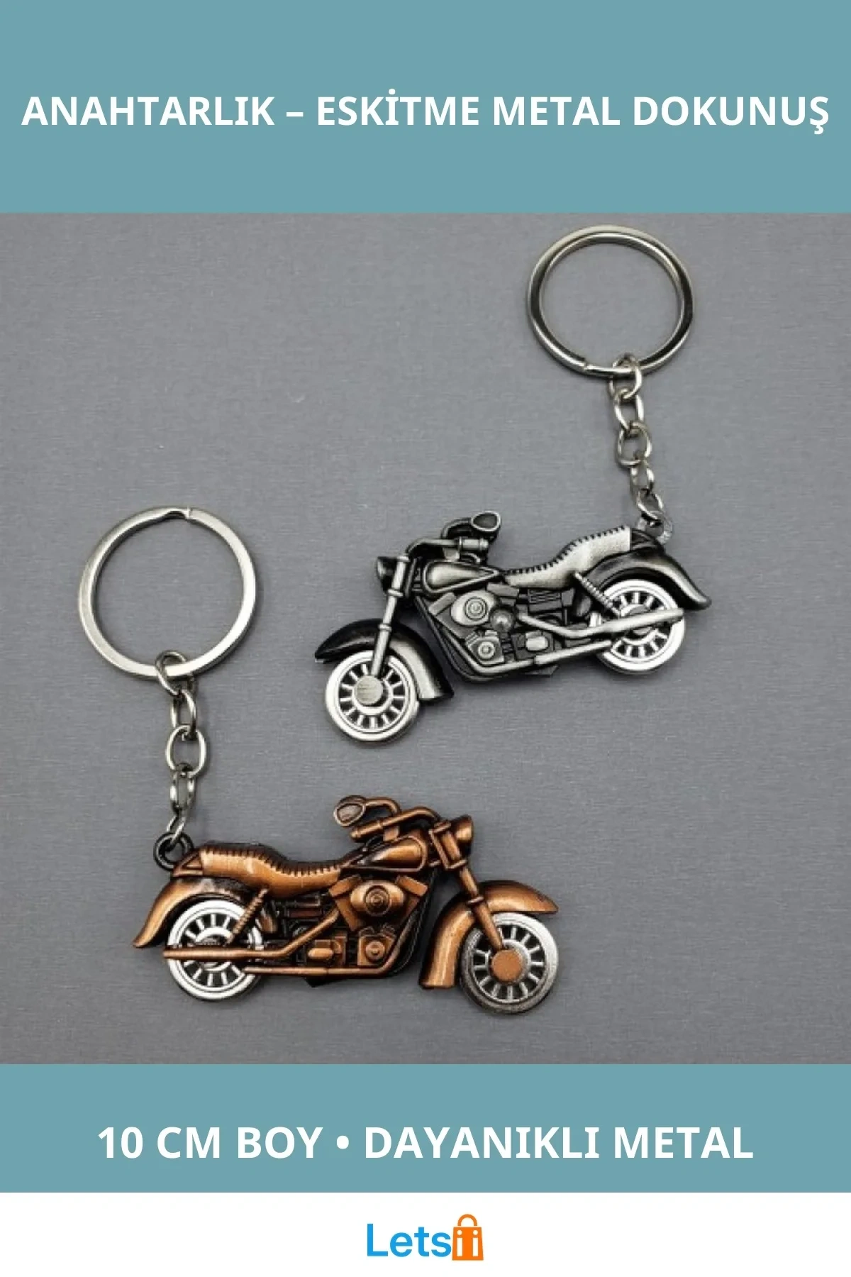 Kaliteli Metal Eskitme Görünüme Sahip 10 cm Motor Anahtarlık