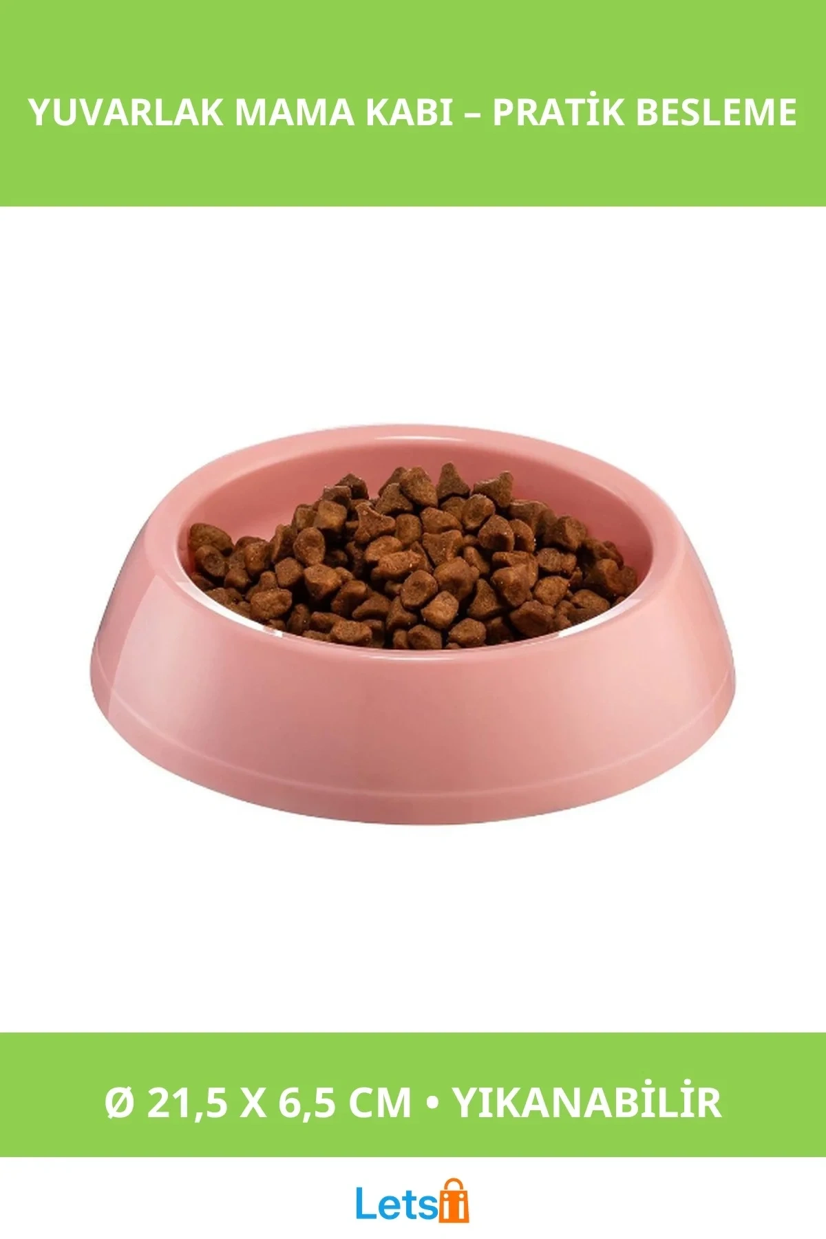 Kaliteli Plastik Büyük Yuvarlak Mama Kabı Mor Mavi Yeşil Pembe 21.5 cm