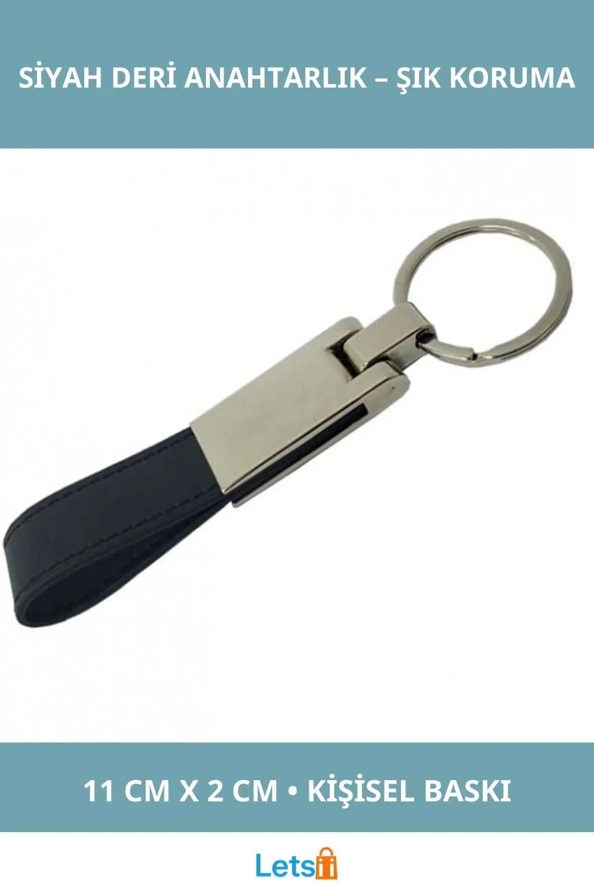 Kaliteli Siyah Deri Metal Anahtarlık 11 cm