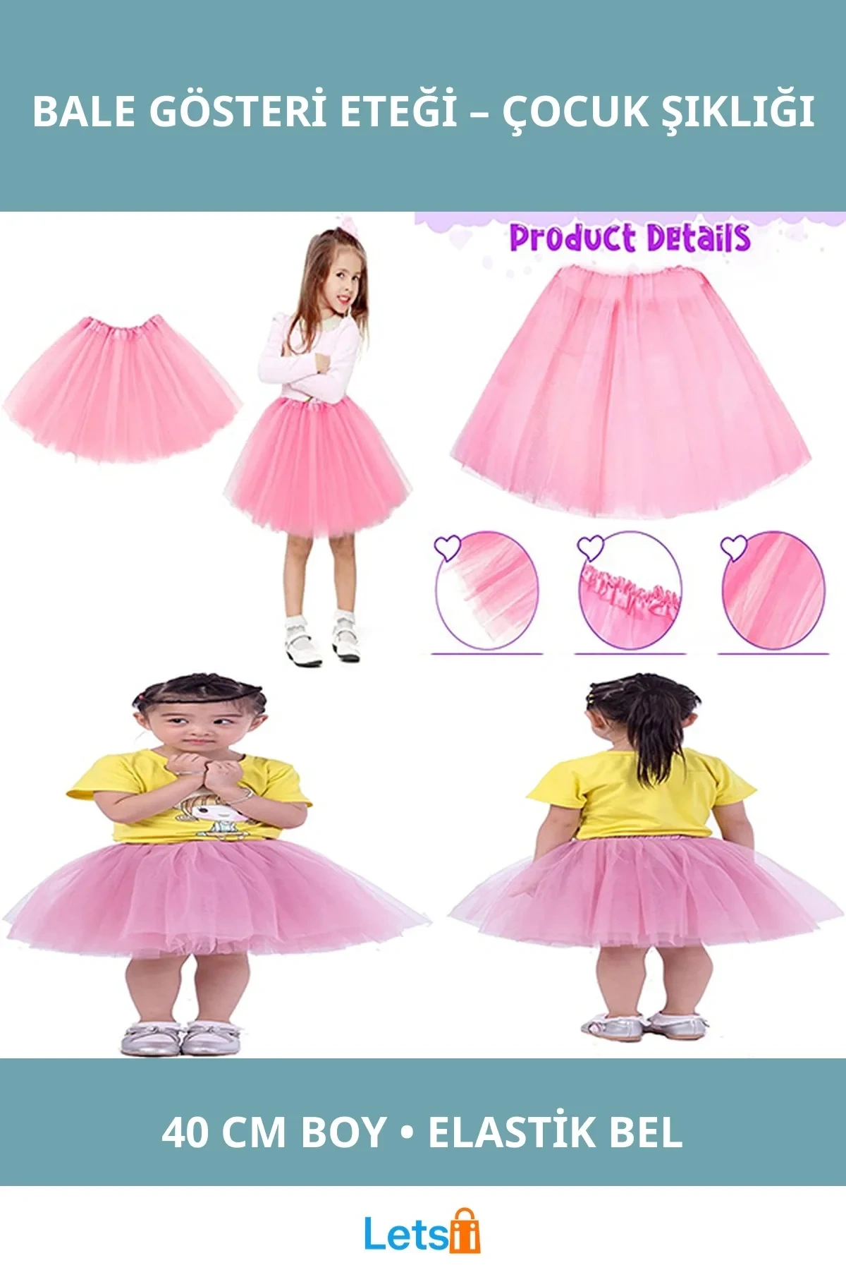 Kaliteli Tül Tütü Pembe Bale Gösteri Eteği 40cm Çocuk Boy