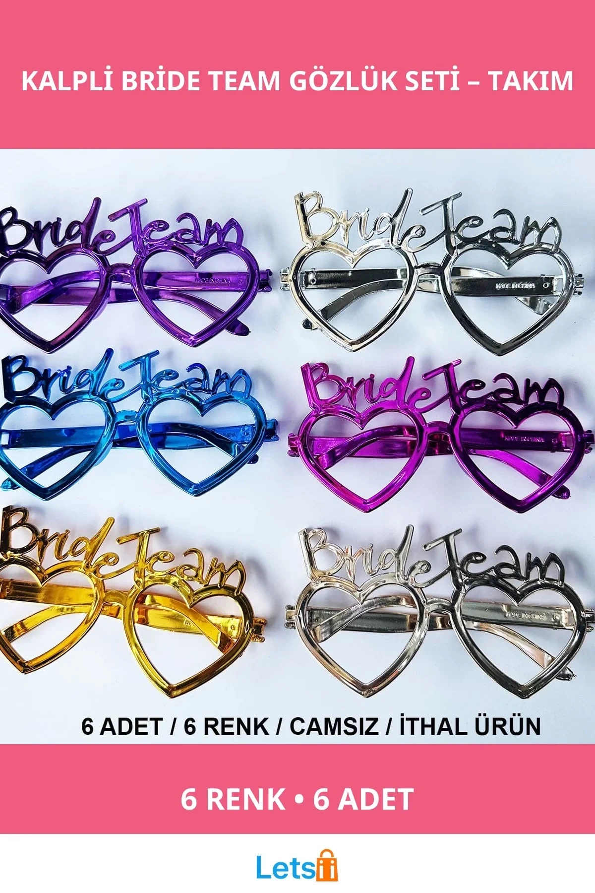 Kalpli Bride Team Parti Gözlükleri 6 Renkli Eğlenceli Aksesuar